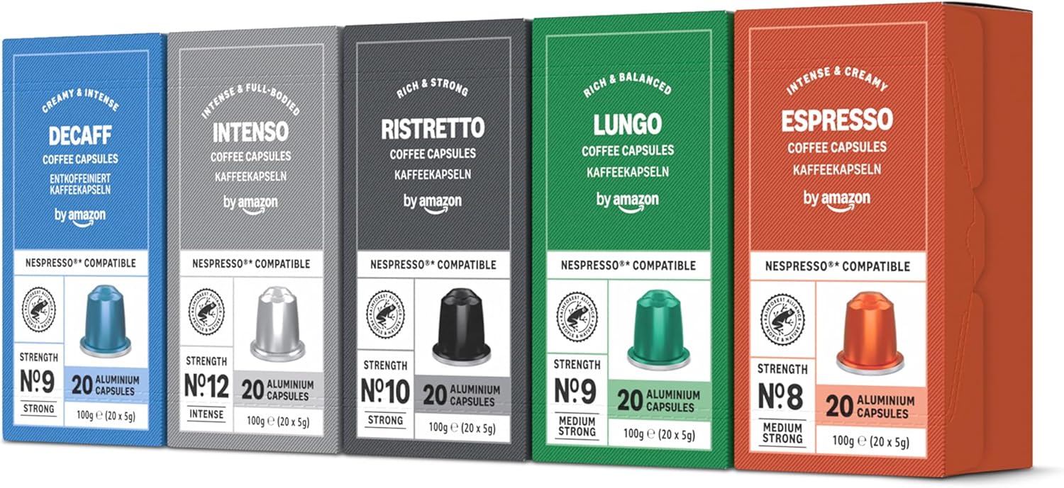 Detalle de By Amazon Variety Pack: Aluminium Coffee Pods for Nespresso (100 Count) – Rainforest Alliance Certified