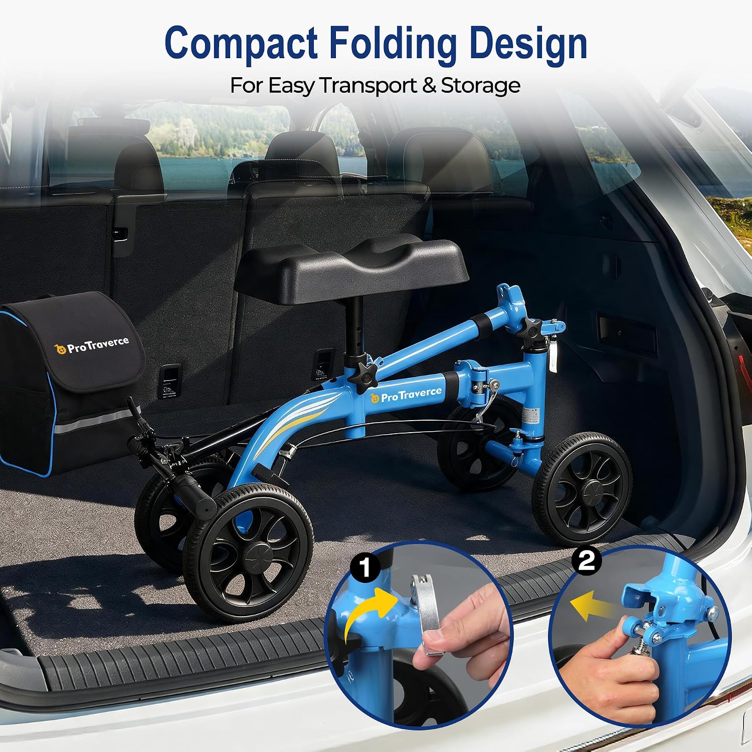 Thumbnail 5 de ProTraverce HH90S Foldable Knee Scooter with 8-Inch PU Wheels and Dual Brakes