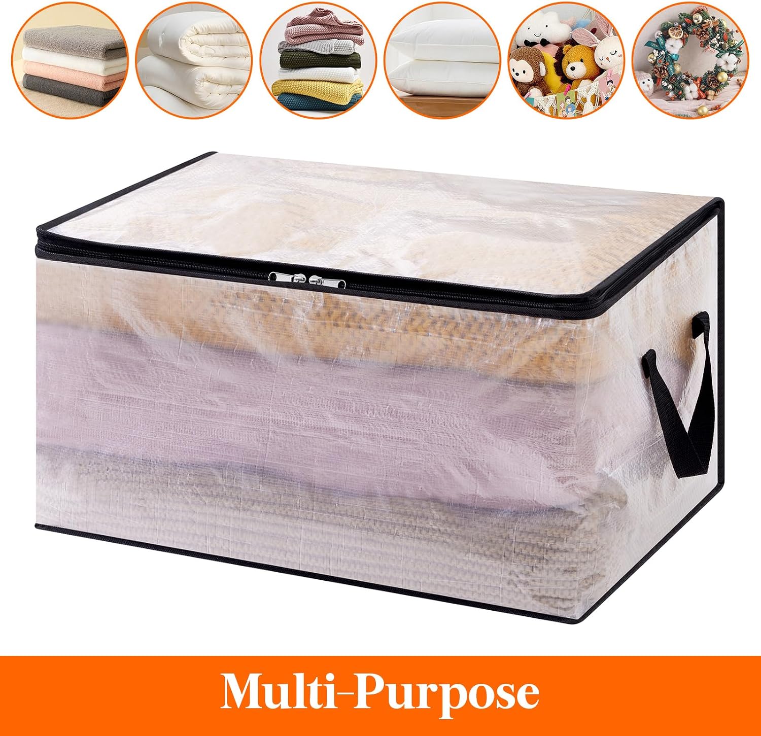 Detalle de Lifewit 3-Pack 60L Plastic Storage Bags, Clear PP, Foldable with Zipper Lids