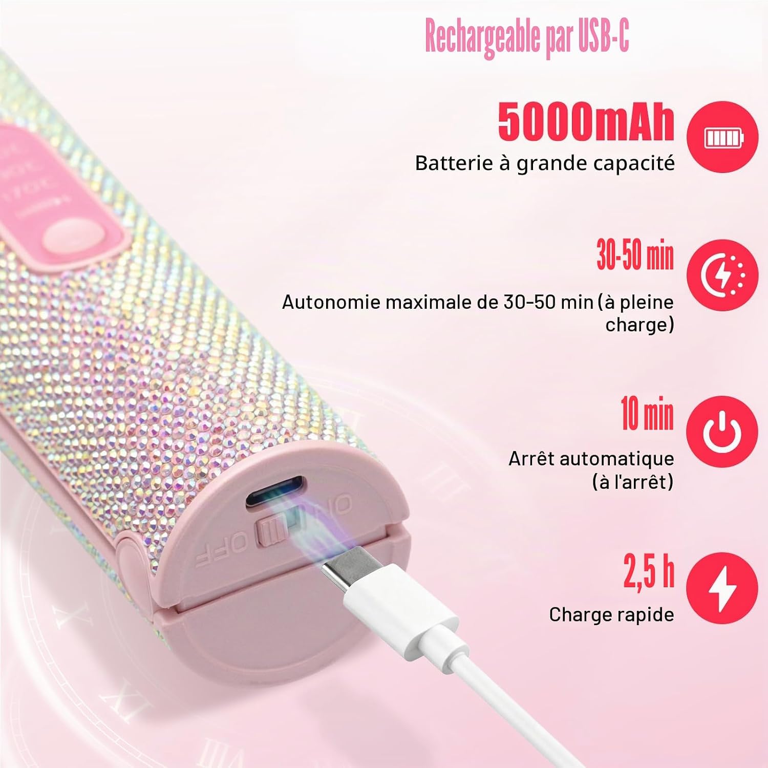 Detalle 2 de Lisseur sans fil 2 en 1 5000 mAh Rose