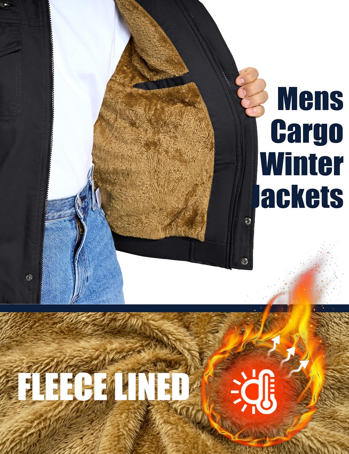 Detalle 2 de MAGCOMSEN Winterjacke Herren Warmfleecejacke ⛑