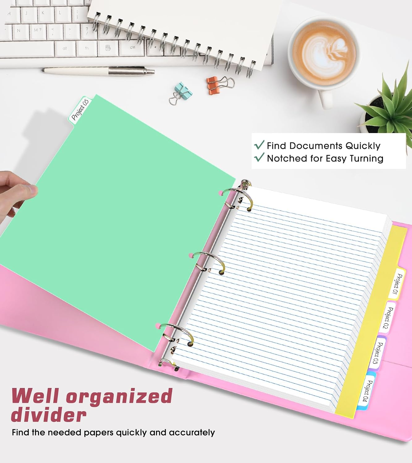 Detalle de dilitego 1-Inch Pink 3-Ring Binder with Customizable Clear Cover and Pockets