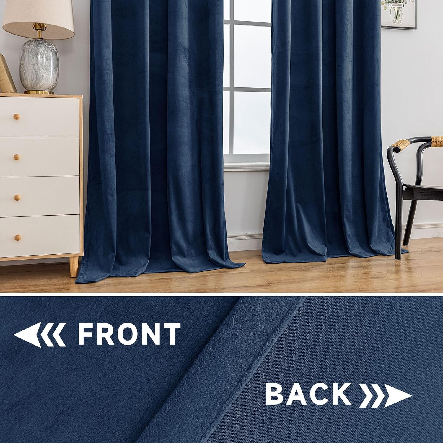 Detalle 2 de Ystyle Rideau occultant en velours, lot de 2 panneaux 140x280 cm, bleu foncé