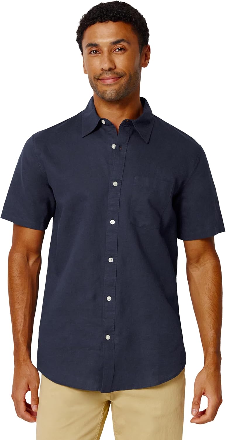 Detalle de Amazon Essentials Men's Regular-Fit Short-Sleeve Linen Shirt