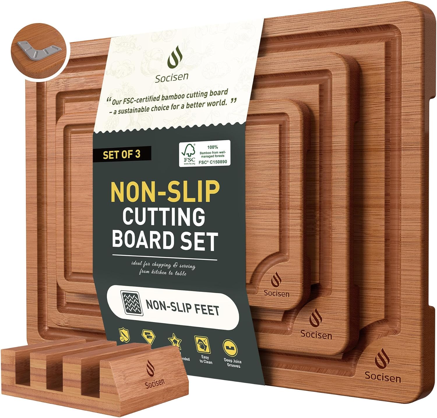 3-Pack Bamboo Cutting Board Set ⚙