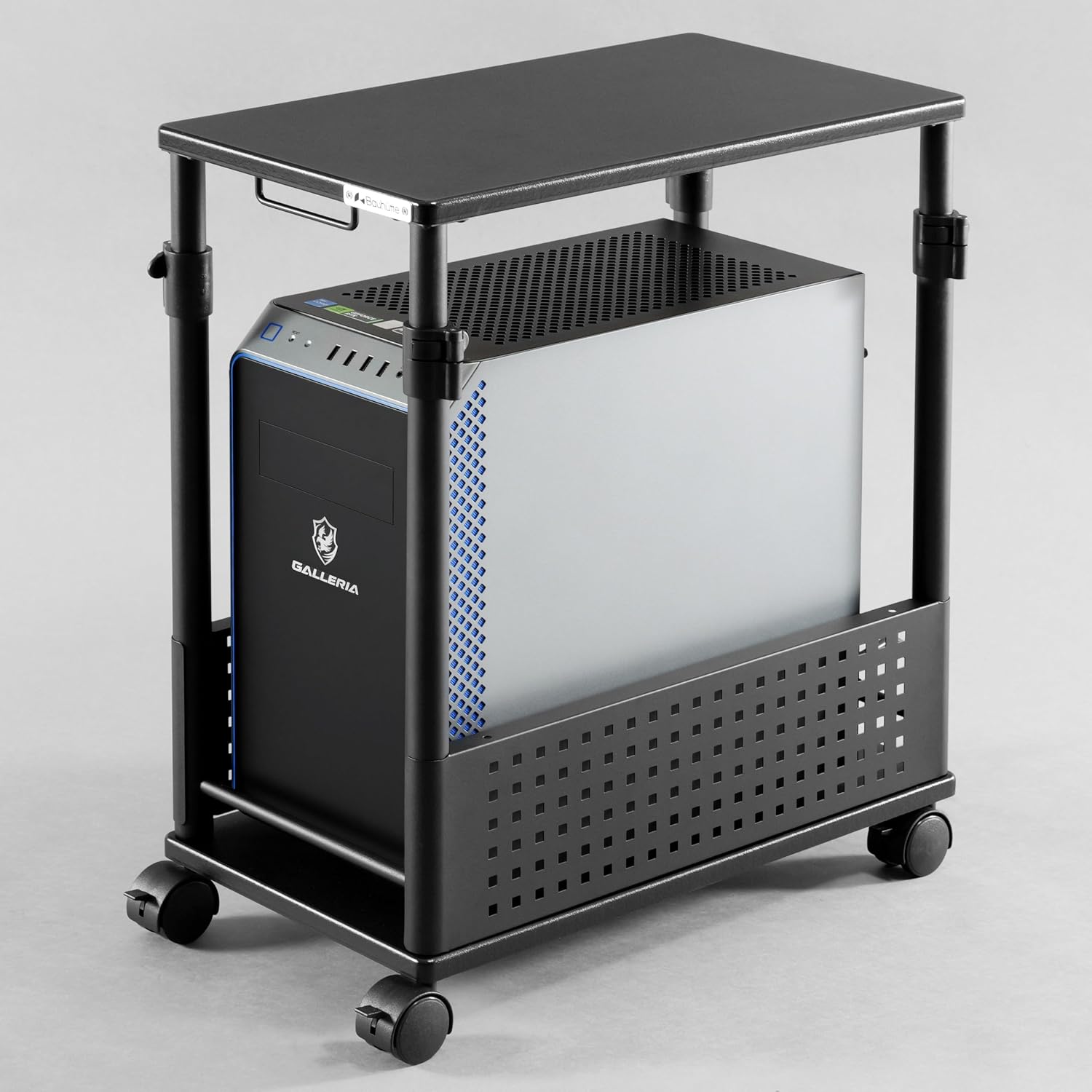 Detalle de Bauhutte BHD-550H-BK 昇降式L字デスク ミドルタワーPC対応・キャスター付き・ブラック