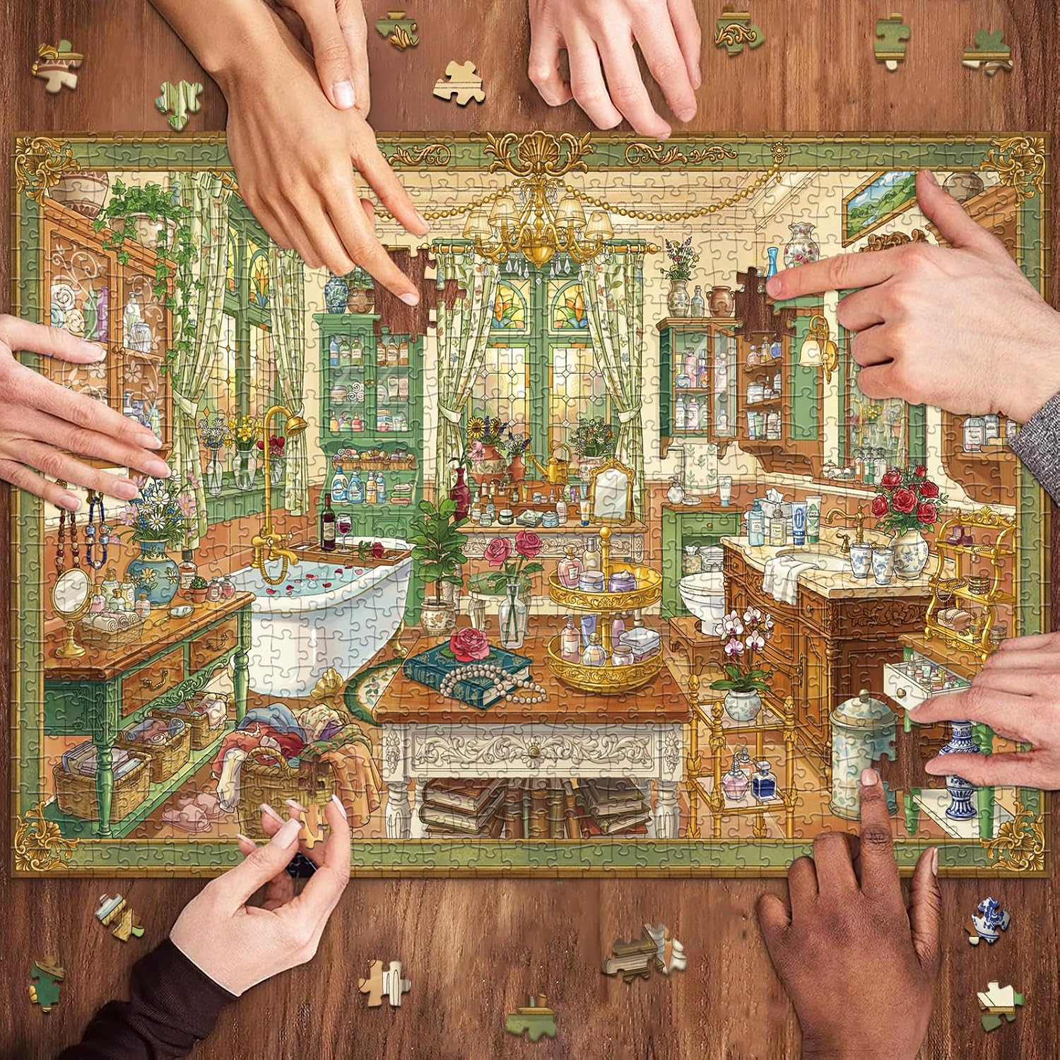 Detalle de HUADADA 1000-Teile Puzzle Vintage Badezimmer – mattes Öldruck, augenschonend, staubfrei, 70 × 50 cm