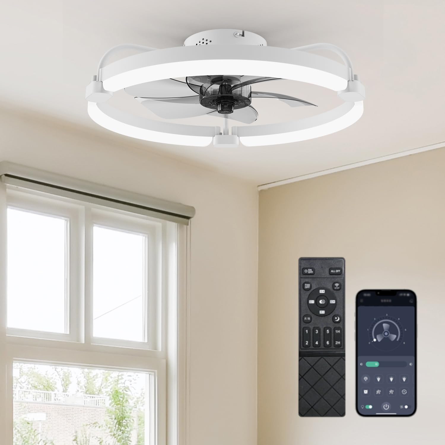 Detalle de Ensenior 50cm Ceiling Fan with Lights and Remote – Quiet, Dimmable LED and Remote Control