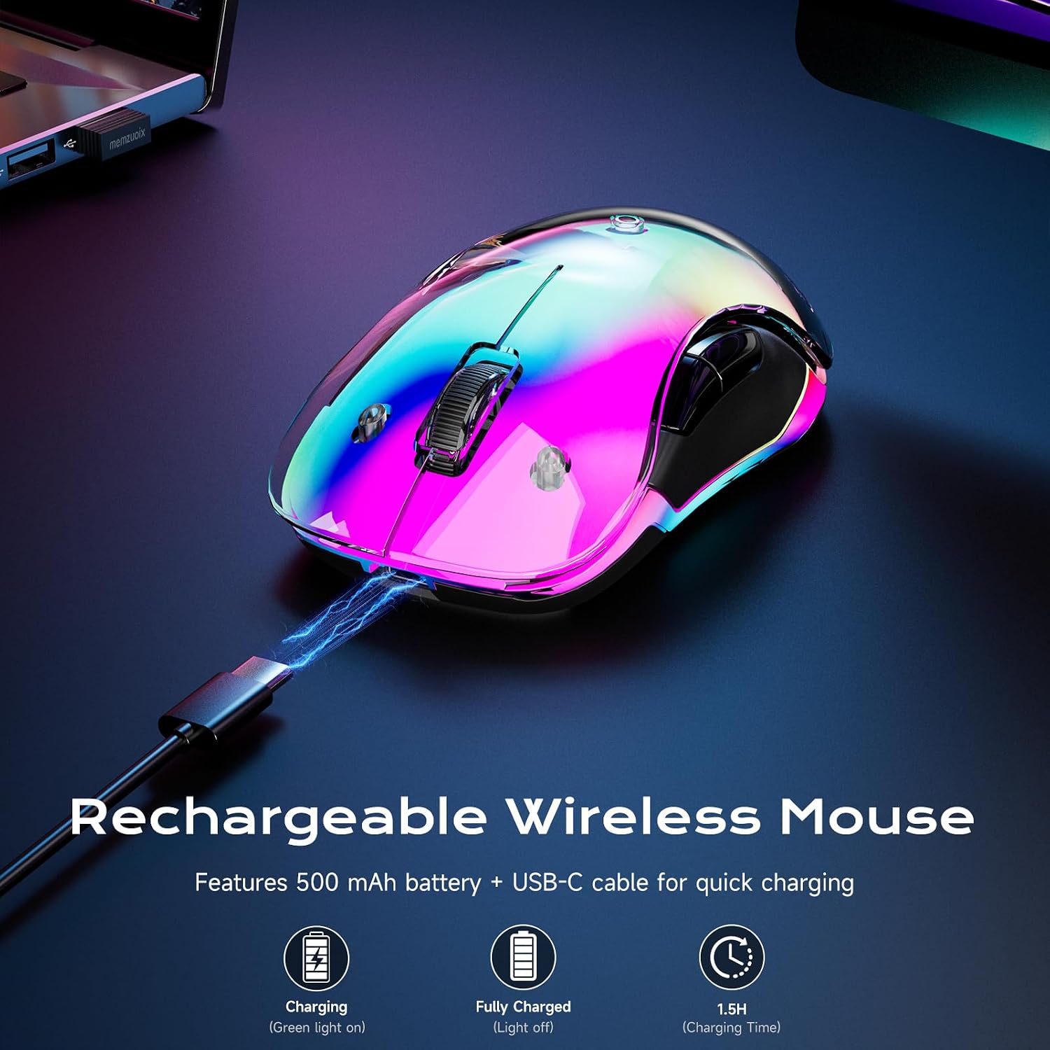Detalle 2 de memzuoix LED Wireless Mouse 1400 DPI Ergonomic