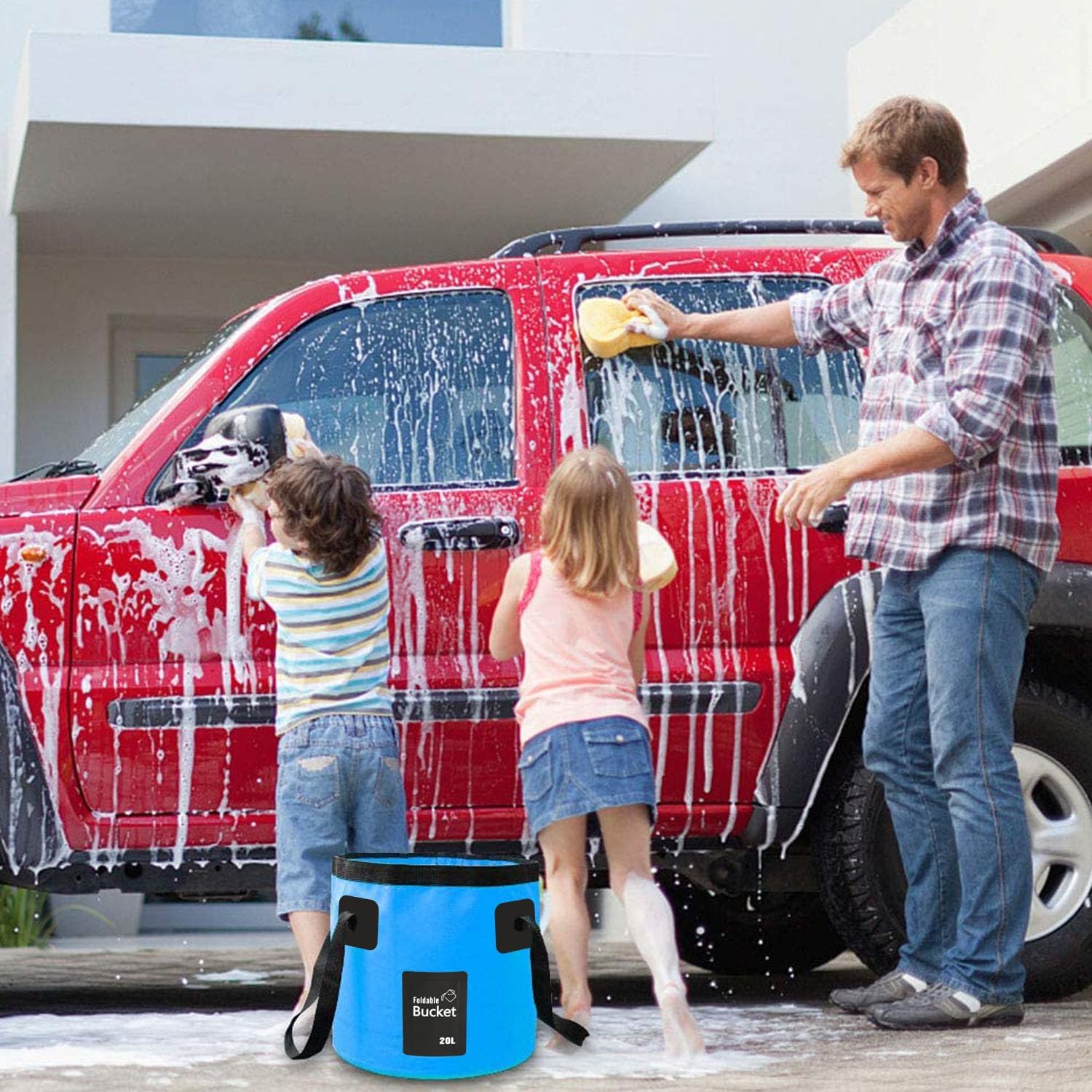 Thumbnail 5 de 12L/20L Folding Water Bucket (Collapsible) in Yellow – Lightweight portable for camping, fishing, gardening