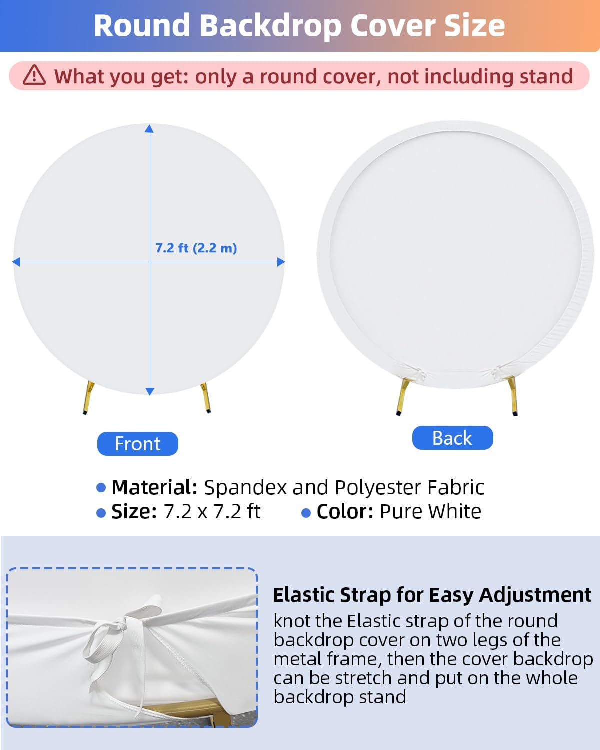 Detalle 2 de HEMMOTOP 7.2x7.2 ft Round Backdrop Cover (White) for Circle Arch Stands, Wedding & Party Photo Setups