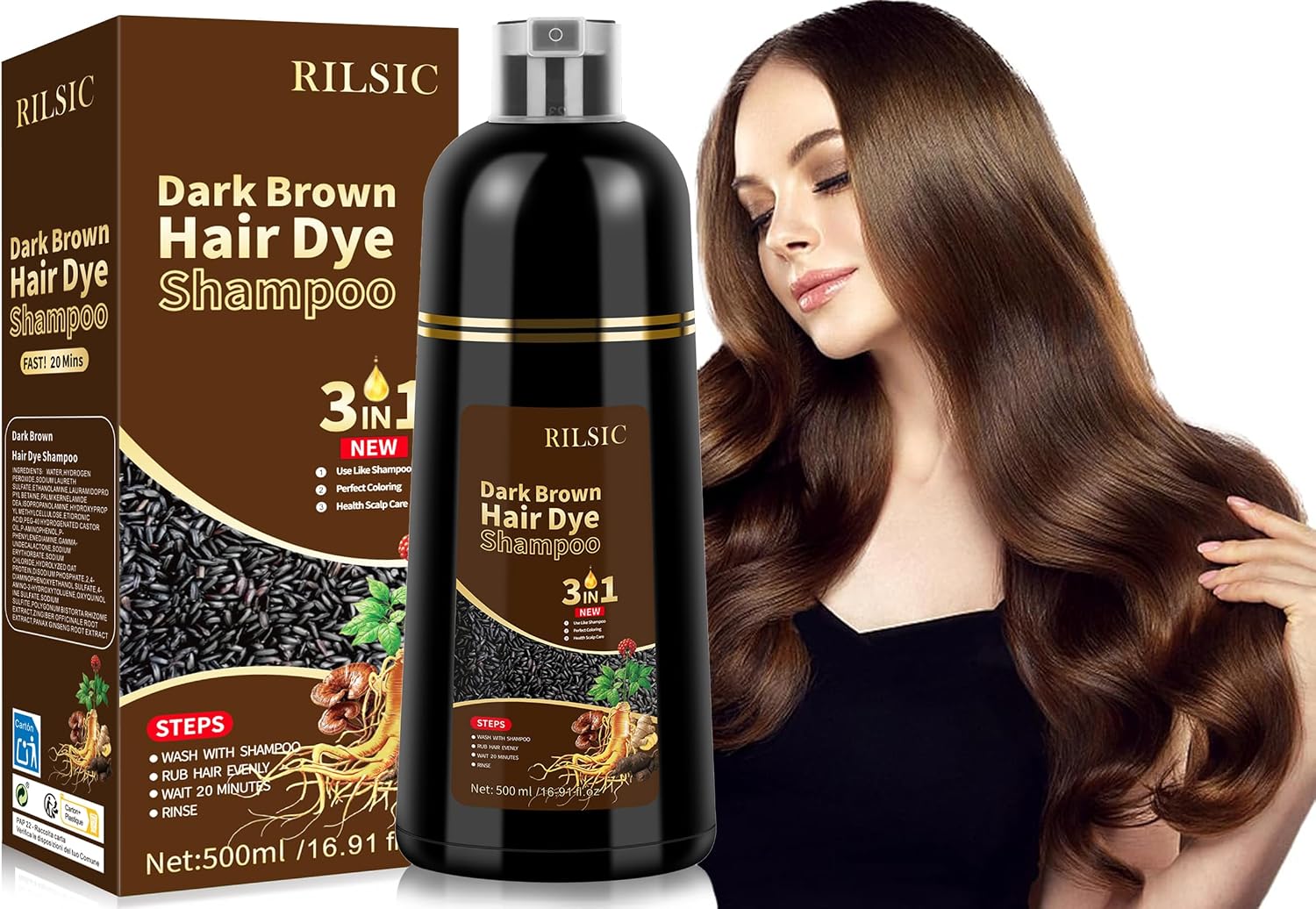 Detalle de Shampoo colorante Dark Brown 3 in 1