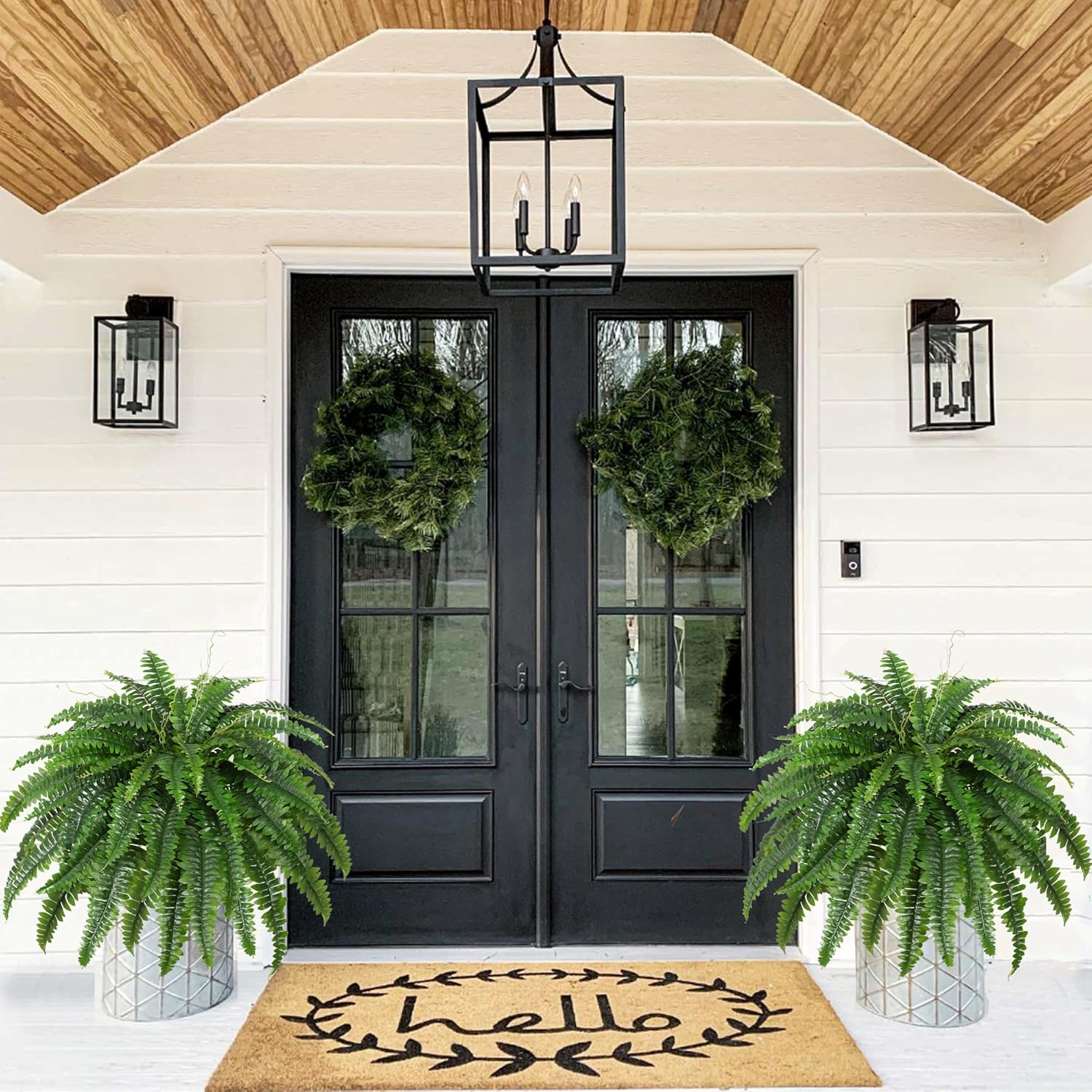 Detalle de Dkaltm Artificial Boston Fern Bush (Set of 2) — 45-Inch Large Outdoor Foliage, 55 Branches per Bouquet