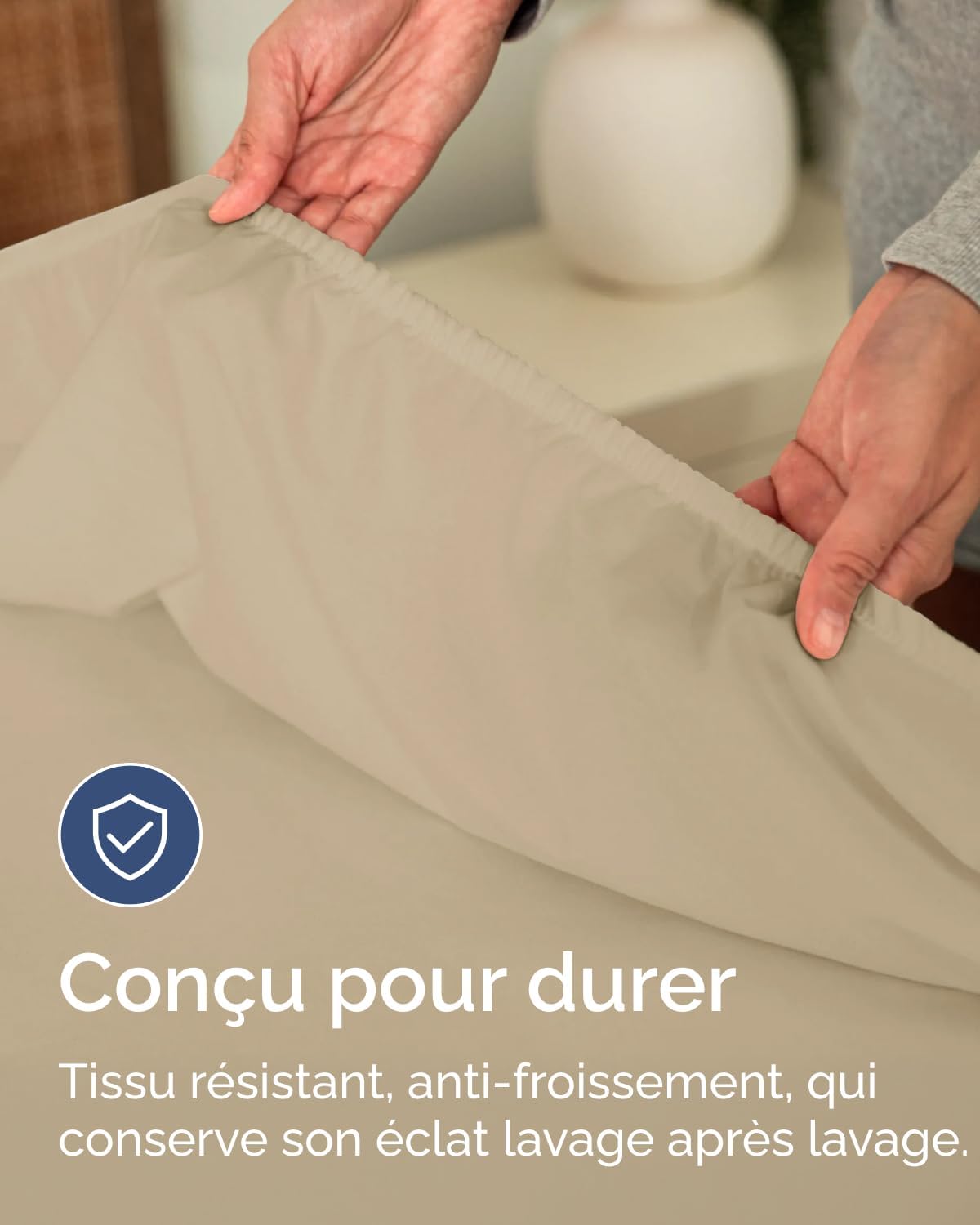 Thumbnail 5 de Drap Housse 120x200 cm avec bonnet 40 cm extra profond en microfibre brossée — Beige