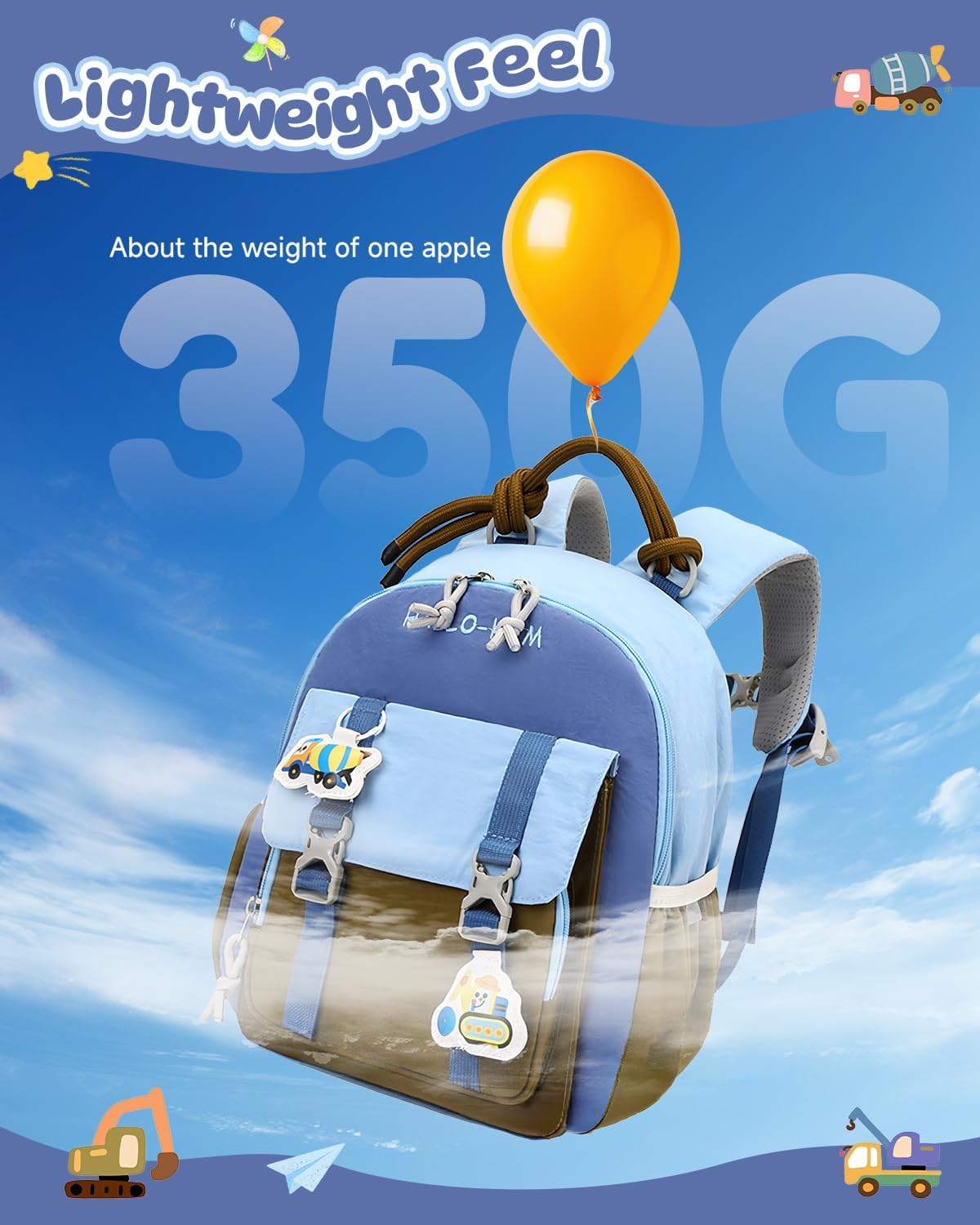 Thumbnail 5 de PROTAURI Kindergartenrucksack Jungen mit Brustgurt – 9.6 L, 3D-Bagger, blau