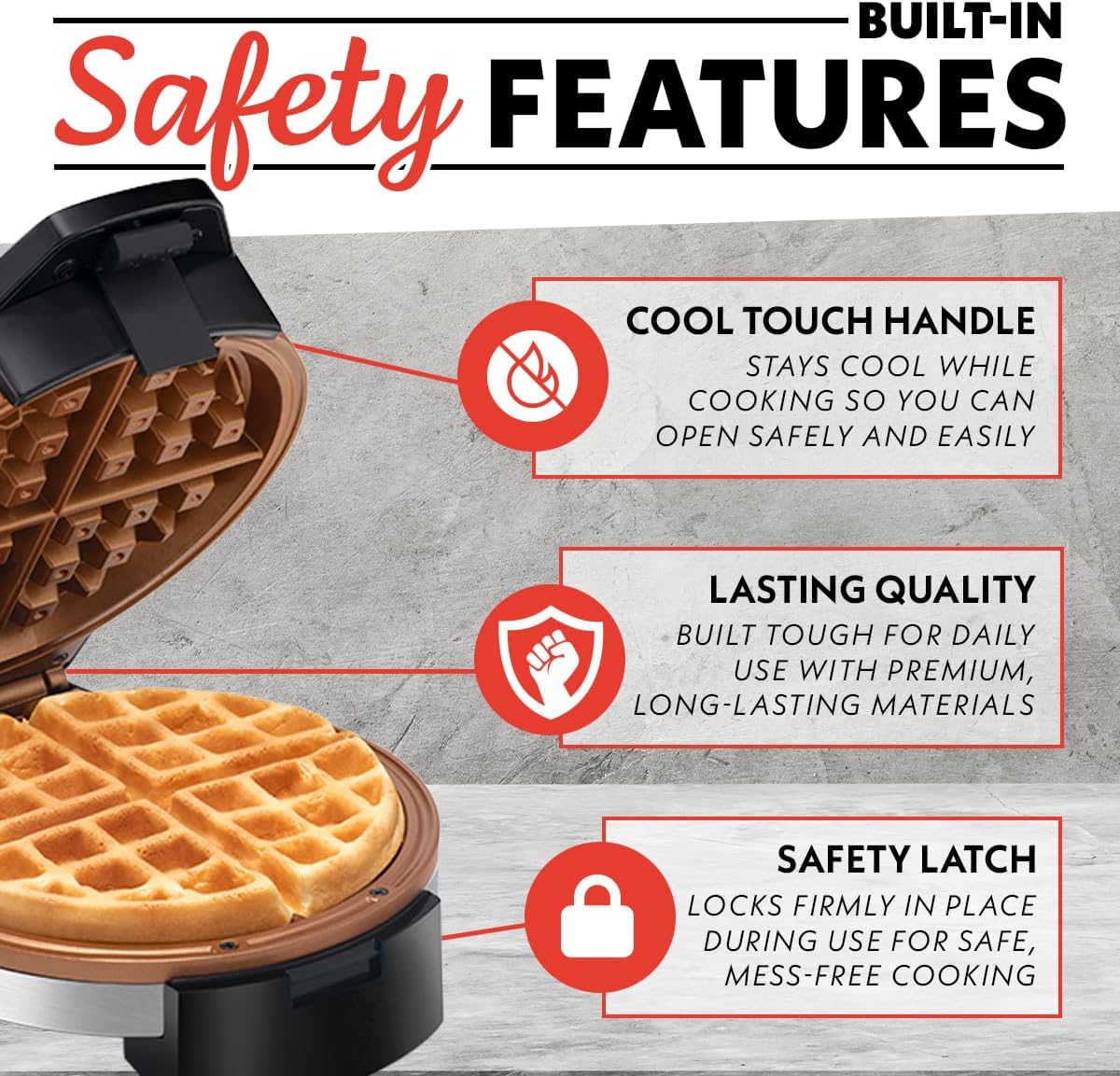 Detalle 2 de Gourmia Belgian Waffle Maker Adjustable Browning 🍽