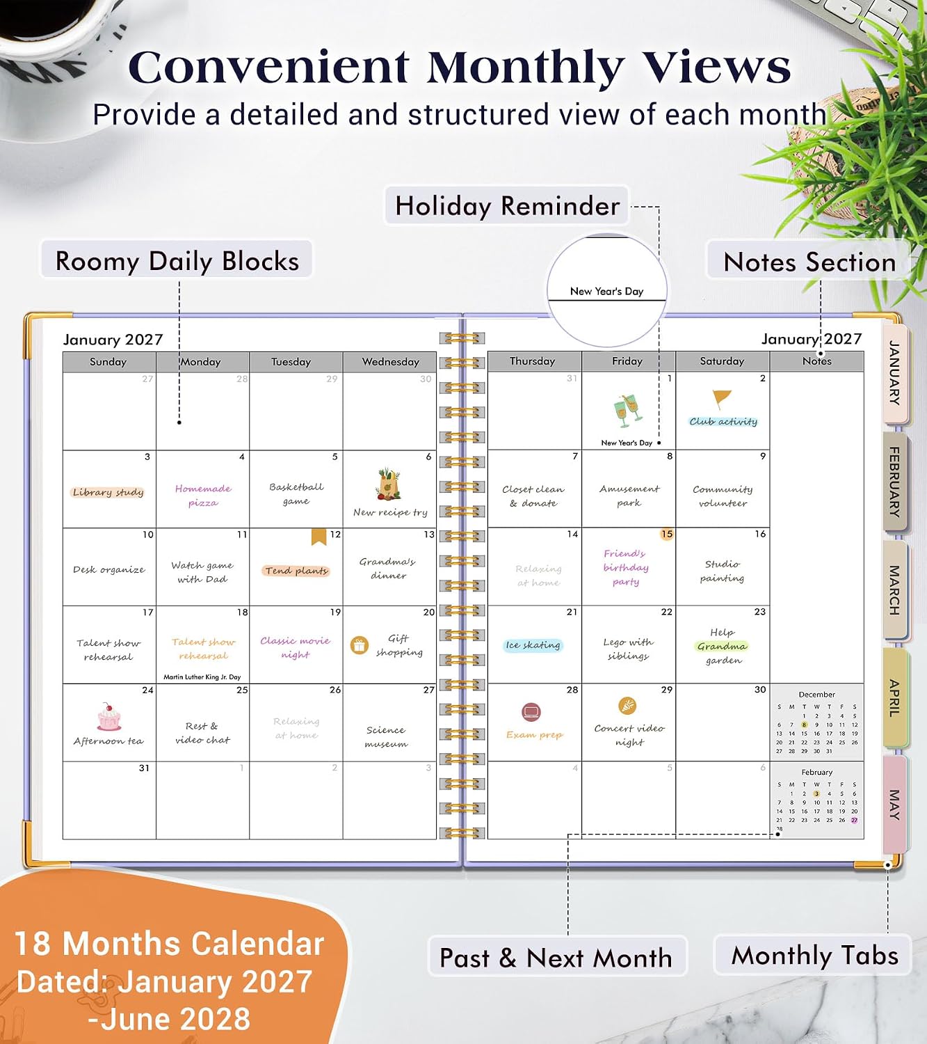 Detalle 2 de NOTBOKPA 2027-2028 Planner, 18-Month Weekly and Monthly Hardcover Agenda