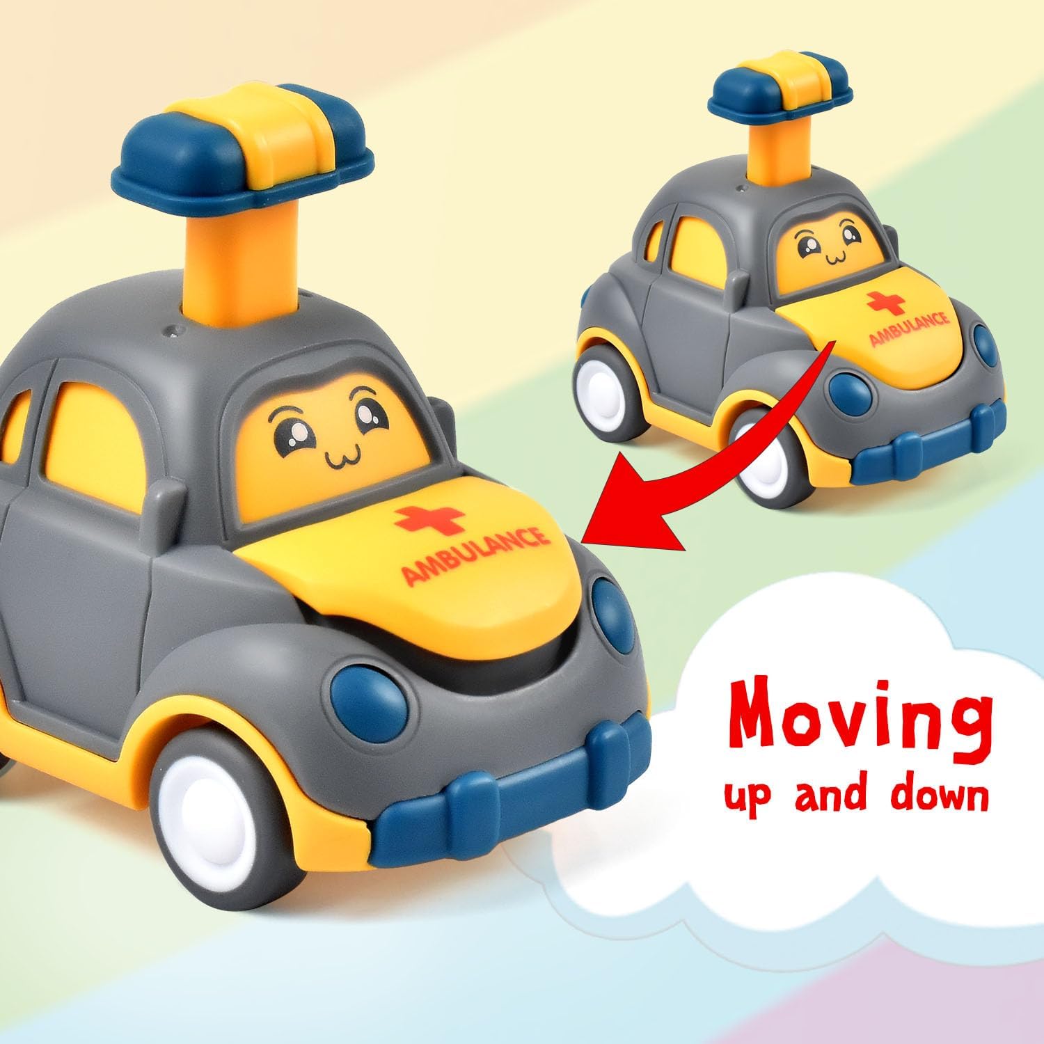 Detalle de Tuko Cartoon Car Toys 4-Pack for 3+ Years – Durable Play Vehicles Set
