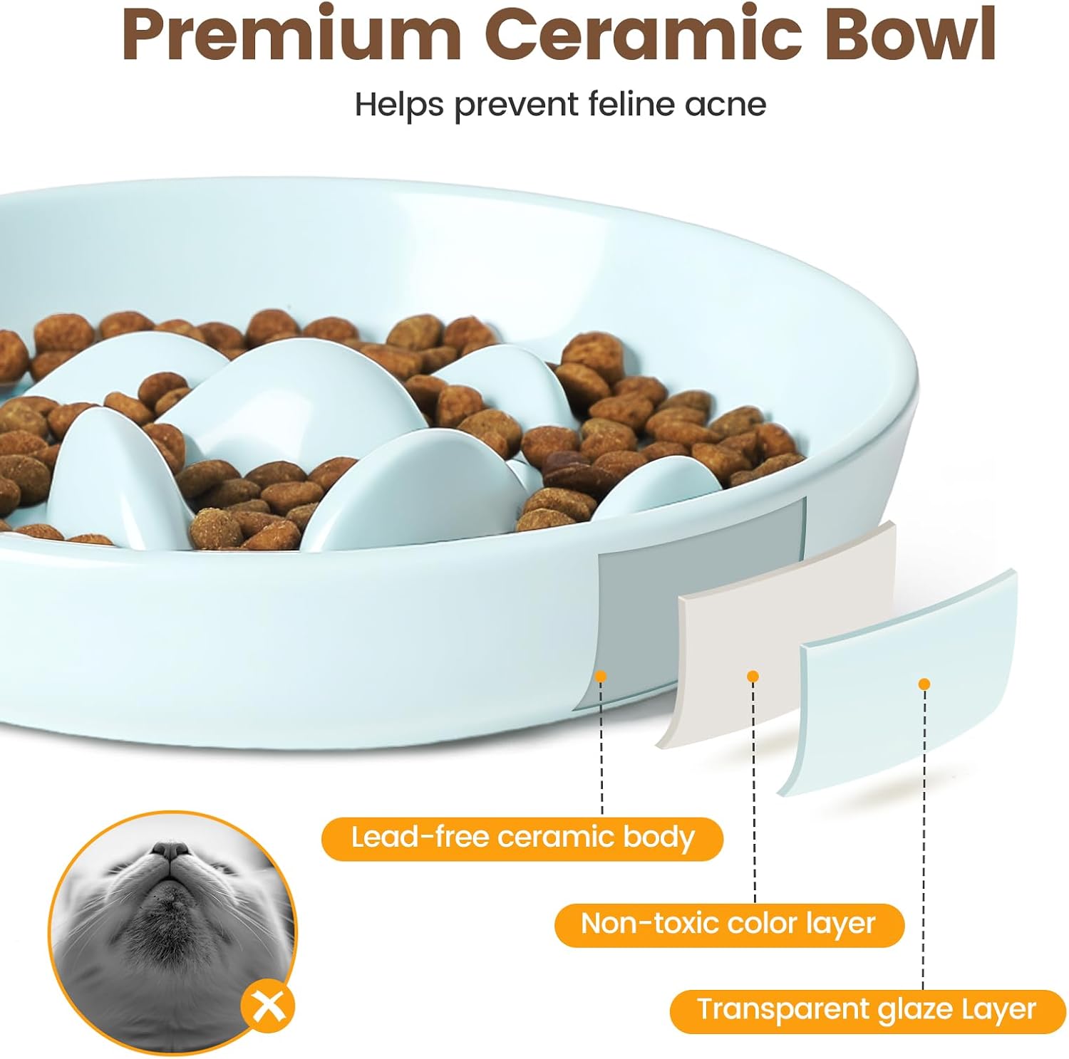 Thumbnail 6 de PETTOM Slow Feeder Cat Bowl Ceramic with Bamboo Stand – Raised Rim, Spill-Proof and Whales-Inspired Design