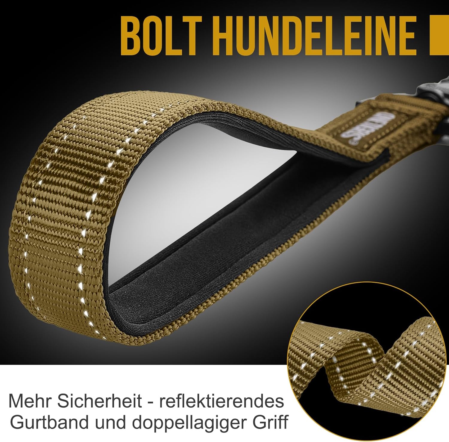 Detalle 2 de OneTigris Bolt Laisse courte pour chien 52 cm – Lente et robuste, pour chiens de taille moyenne à grande