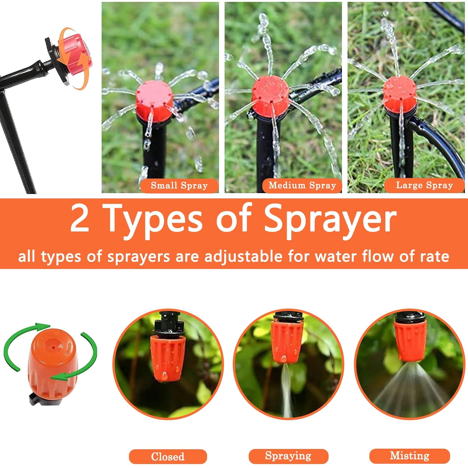 Thumbnail 6 de 164FT/50M Irrigation System Kit Automatic Drip Irrigation with 202PCS Tubing & Accessories