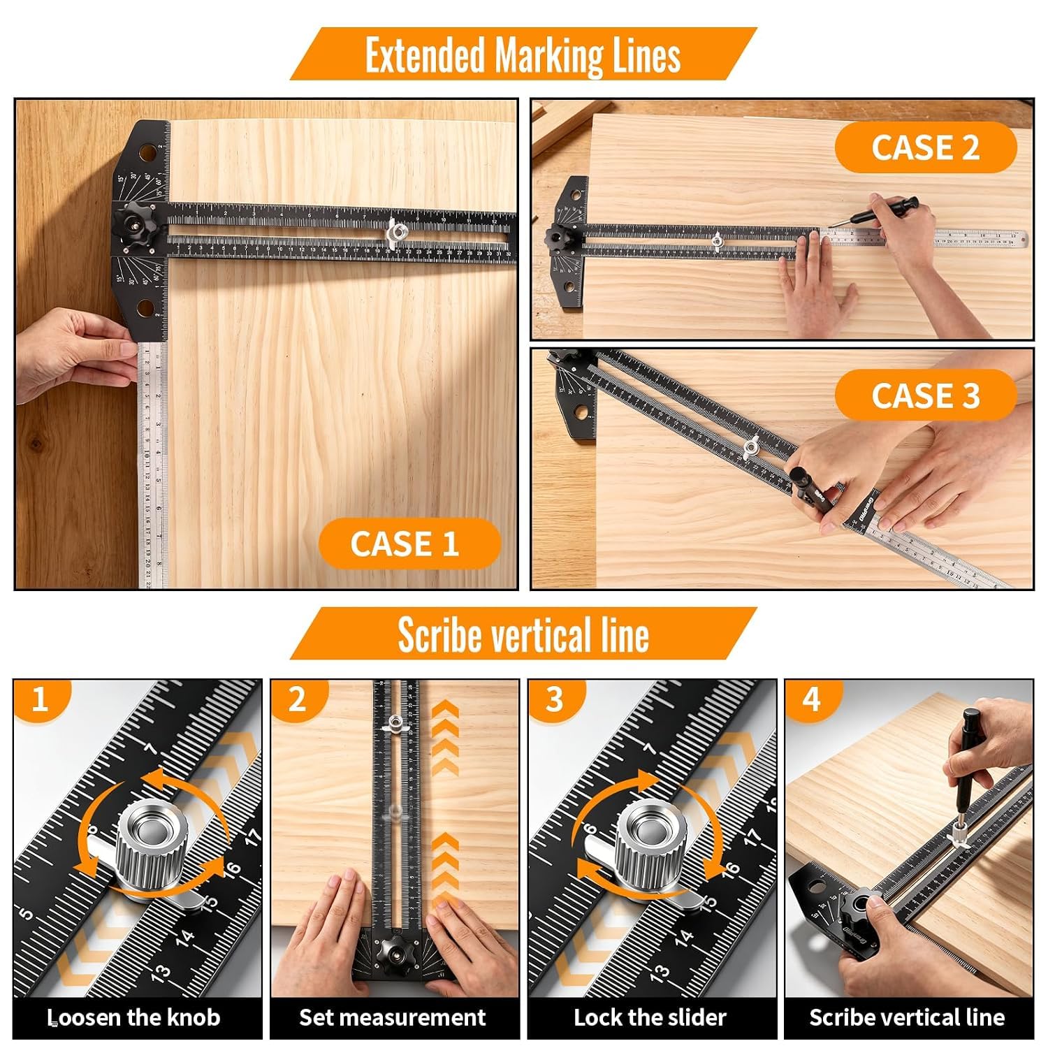 Thumbnail 3 de GRENPRO Combination Speed T-Square Ruler and Angle Finder, Aluminum, Dual Scales