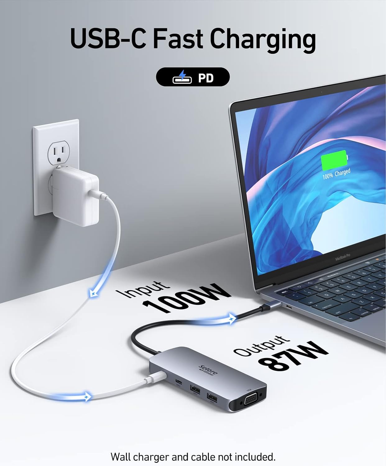 Detalle de USB C Docking Station Dual Monitor: 8-in-1 USB-C Hub with 2x HDMI, DP, VGA and 100W PD