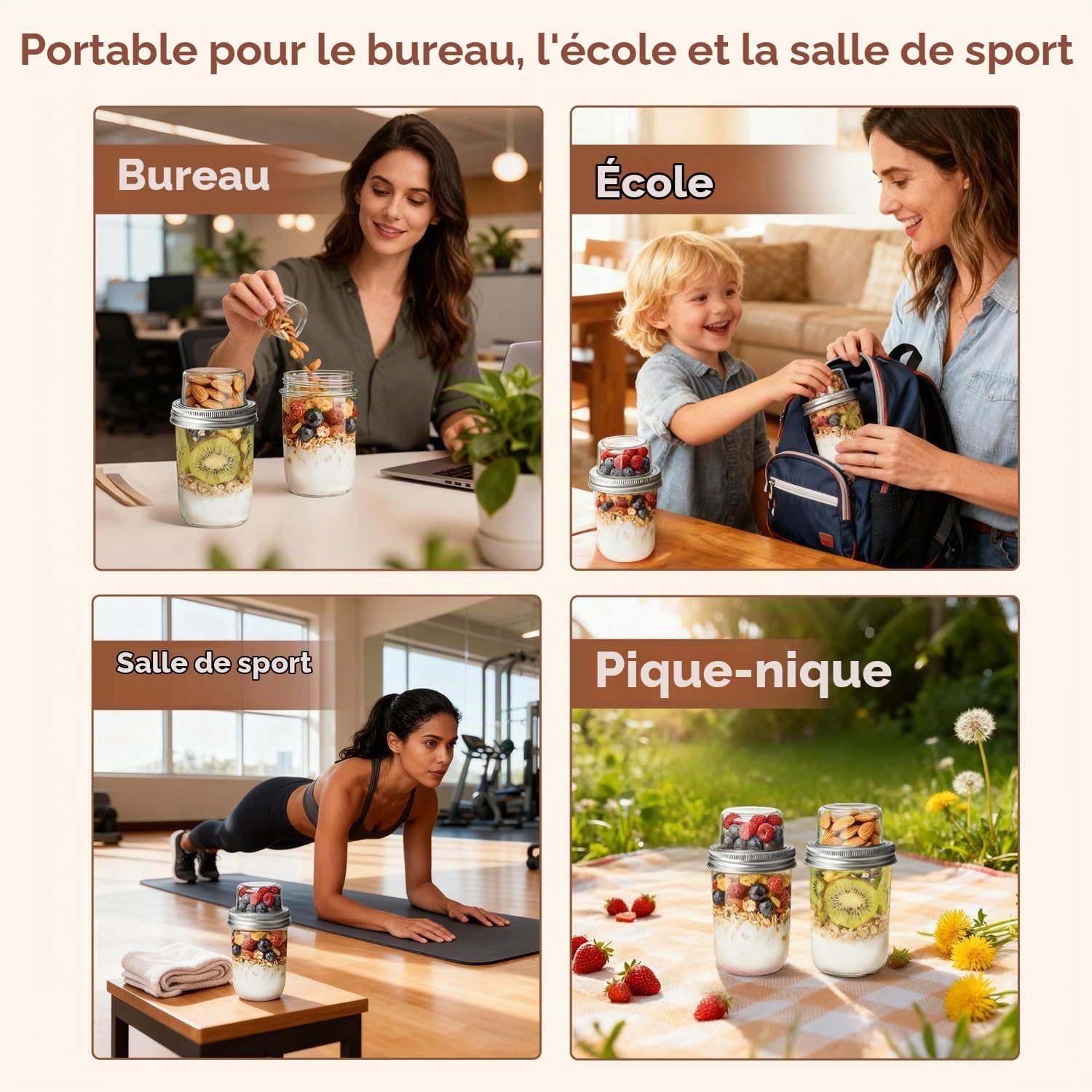 Detalle 2 de ComSaf Overnight Oats Gläser/480+120ml/2pcs yoghurtpotten van glas, set van 2