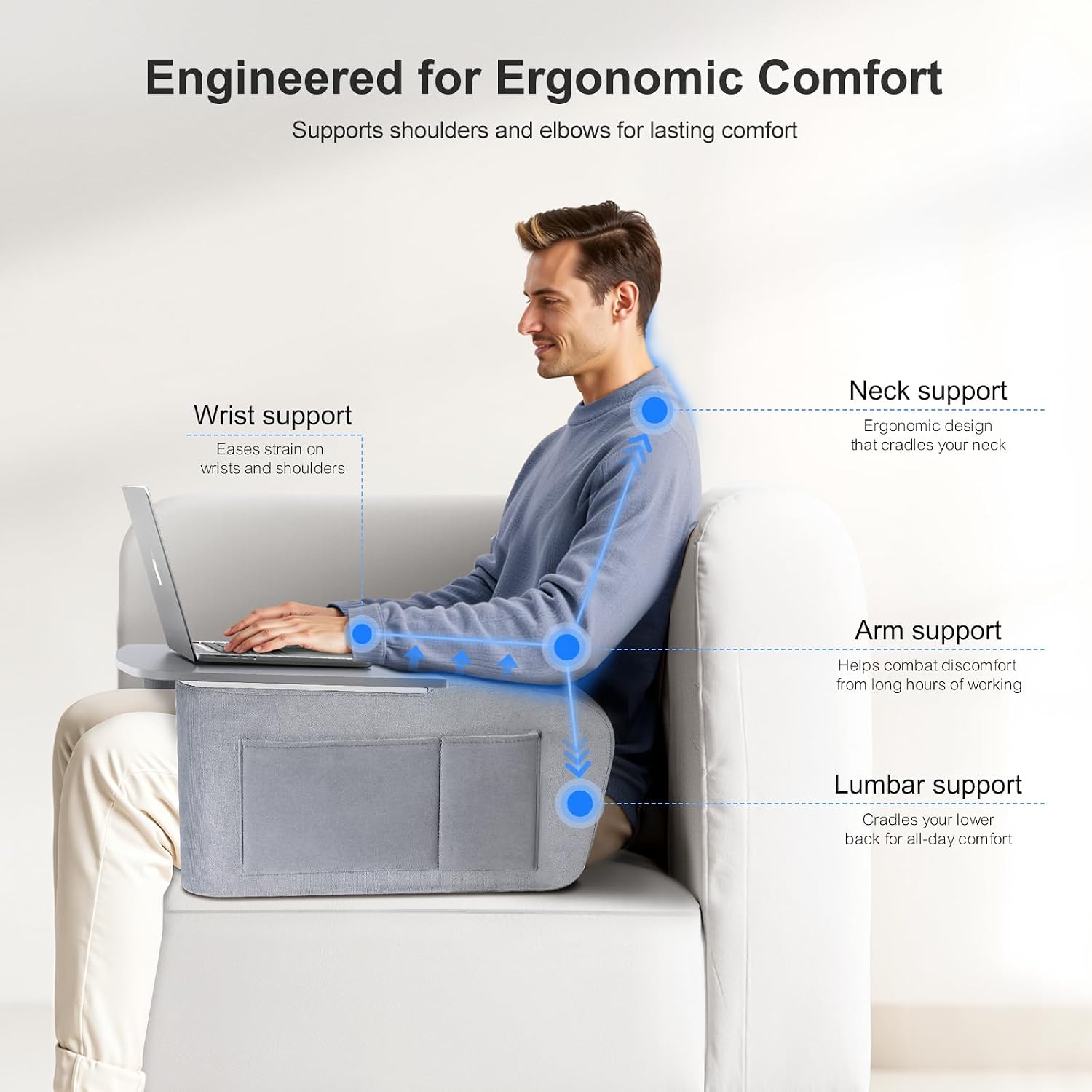 Detalle de OPTIXCELL OP-66R Reading Pillow Lap Desk, 23.7-Inch Wood Surface, 44 lb Capacity
