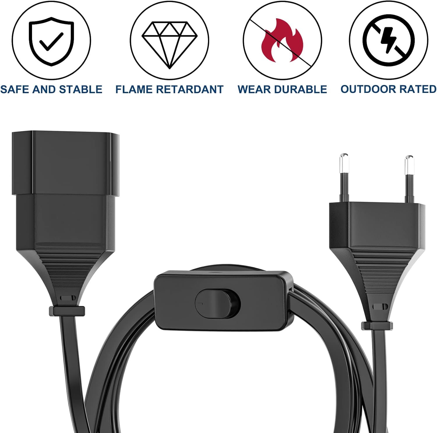 Thumbnail 3 de 2M Euro Netzkabel mit Schalter – Verlängerungskabel (2 Stück) für TV, PC und Monitor