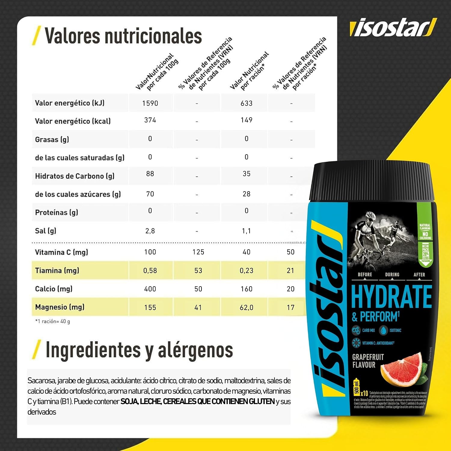 Thumbnail 3 de Isostar Hydrate & Perform 400g Bebida Isotónica Sabor Pomelo 🍊