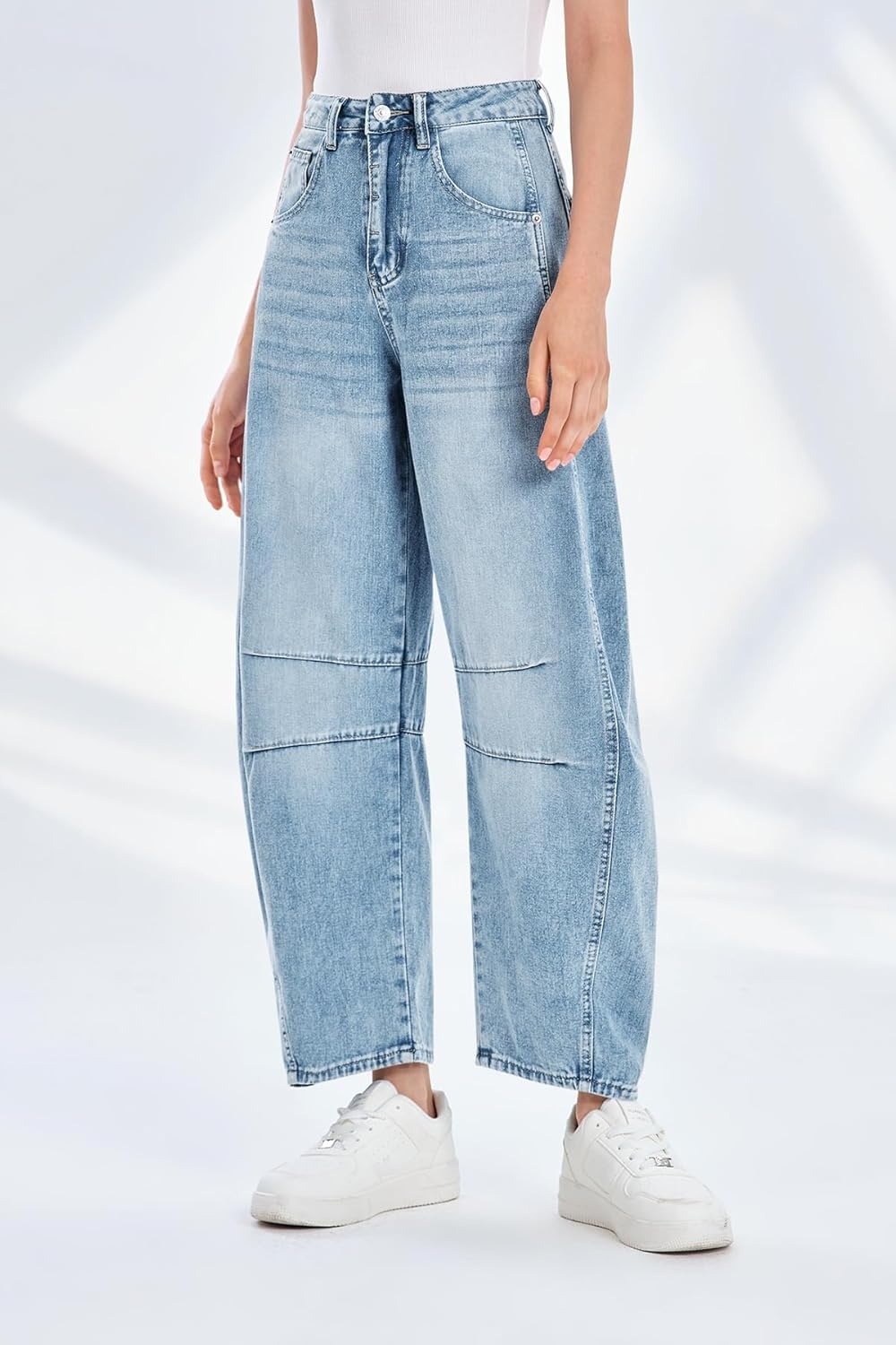 Thumbnail 2 de PLNOTME Women's Baggy Boyfriend Jeans Vintage Wide Leg Mid Rise Barrel Denim Ankle Pants
