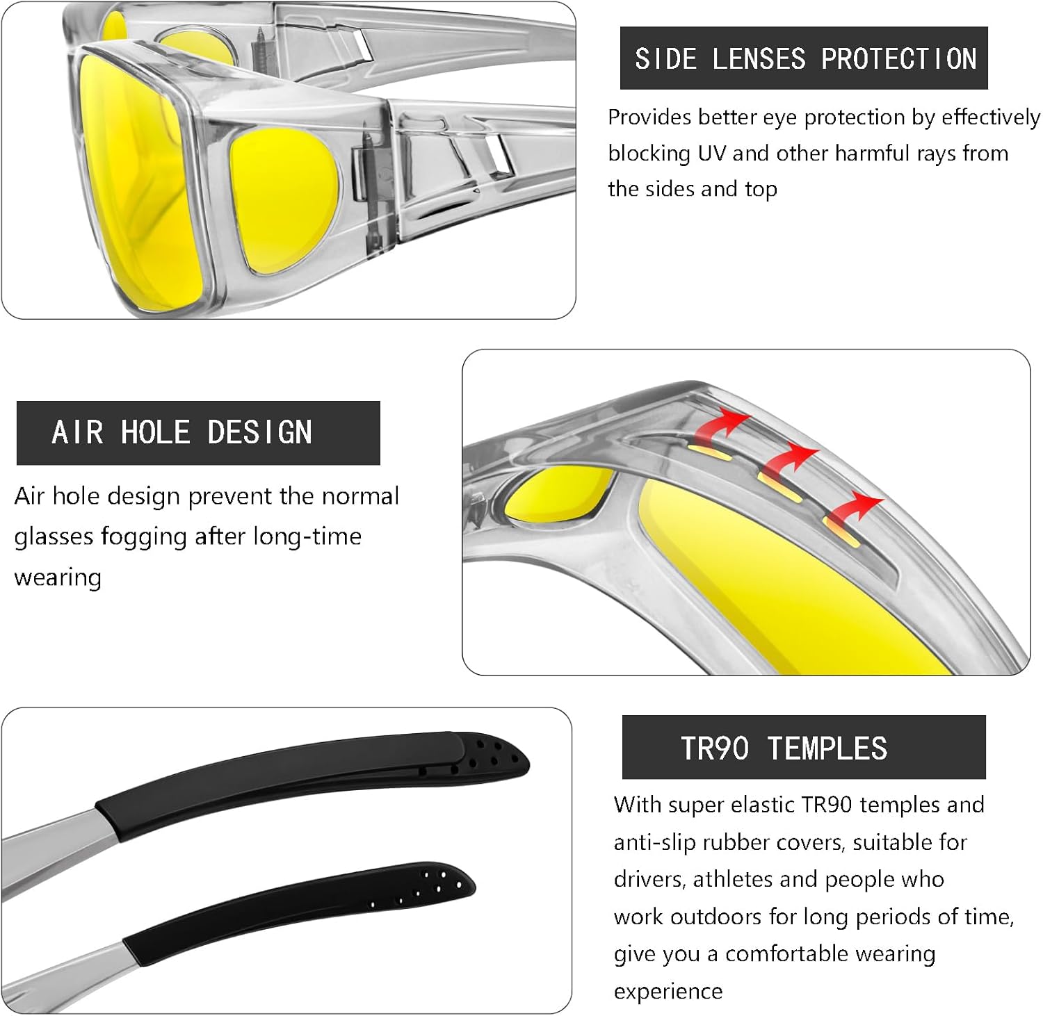 Detalle 2 de KANASTAL Fit Over Sonnenbrille für Übergrößen – überziehbare, polarisierte UV400 Sonnenbrille (quadratisch, für Brillenträger)