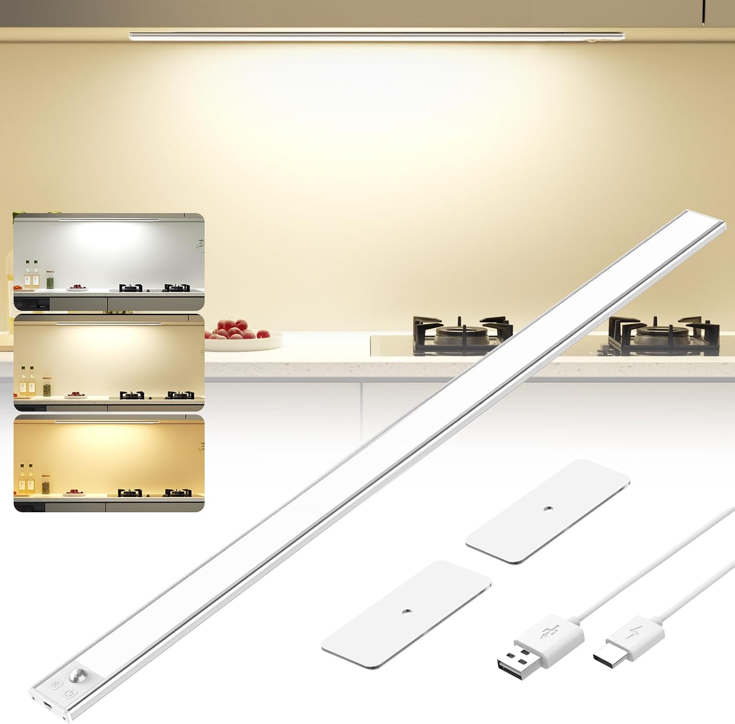 Detalle de OUILA Schrankbeleuchtung LED 60 cm mit Bewegungsmelder, 3 Farbmodi und USB-C (wiederaufladbar)
