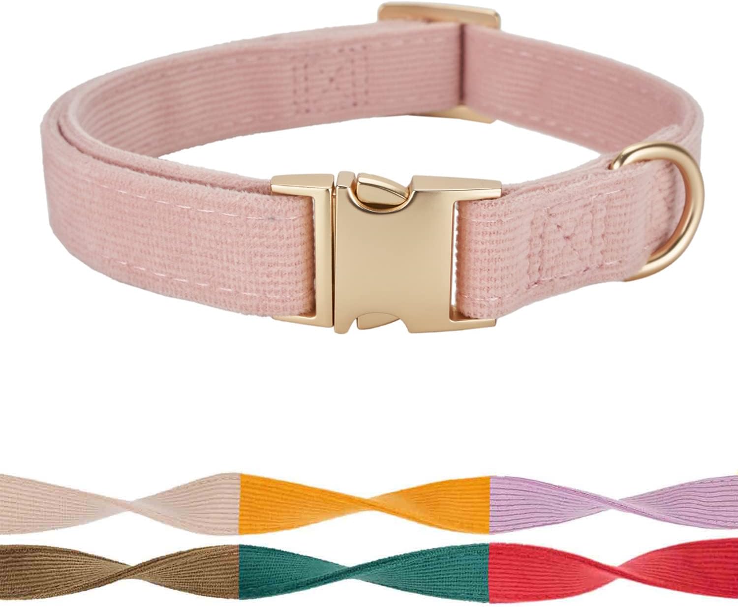 Detalle de Petiry Soft Dog Collar with Safety Metal Buckle — Adjustable Velvet Corduroy for Large Dogs (40-66cm) in Baby Pink