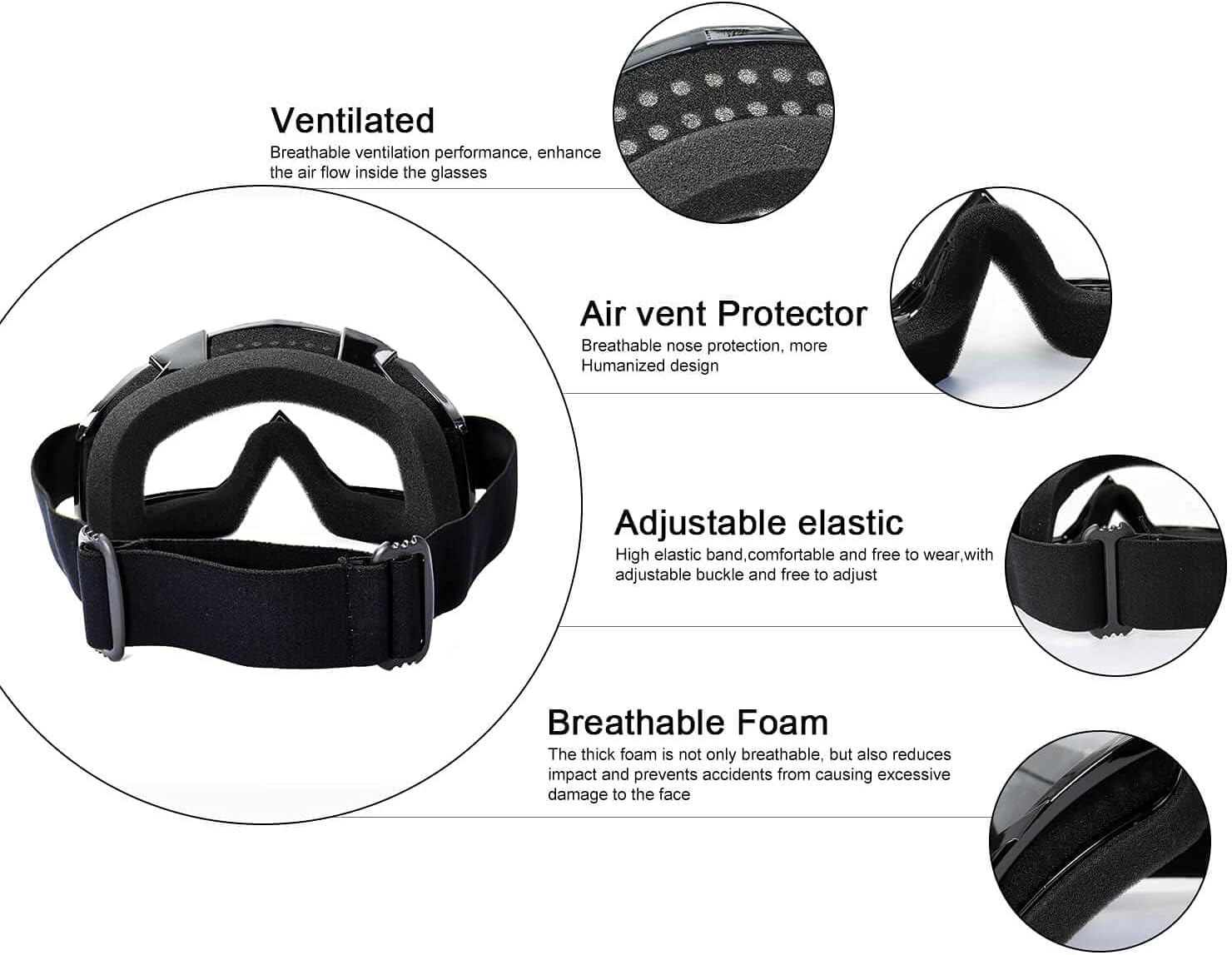 Detalle 2 de FMY Motorcycle Motocross Goggles for Men, Women & Youth – UV400, Anti-Scratch, Anti-Fog, TPU Frame