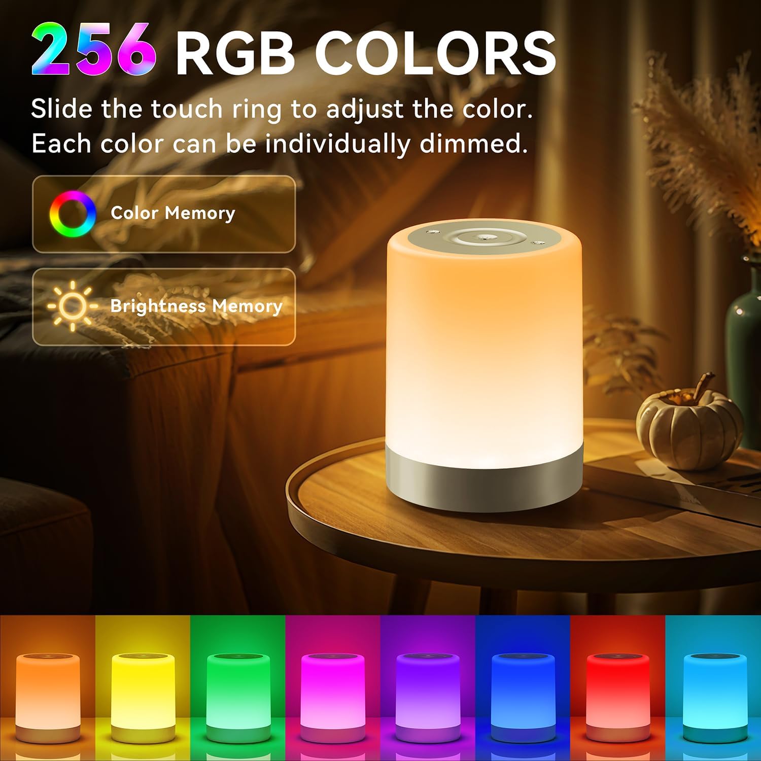 Thumbnail 5 de Auxmir Nachttischlampe Nachtlicht Touch Dimmbar – kabellos, 256 RGB Farben, 3000mAh Akku