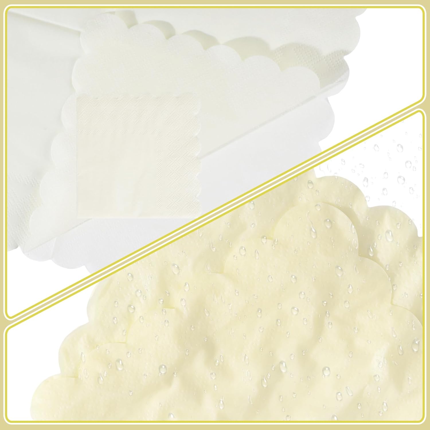 Detalle de NatNarr 120 Pcs Cocktail Napkins – Scalloped Ivory, Disposable Beverage & Dessert Napkins for Weddings and Parties