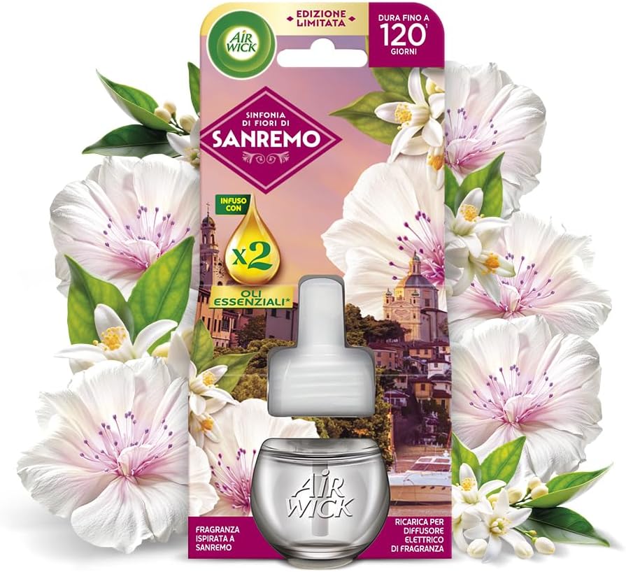Air Wick Diffusore Elettrico con ricarica Sinfonia di Fiori di Sanremo (1 ricarica) con oli essenziali