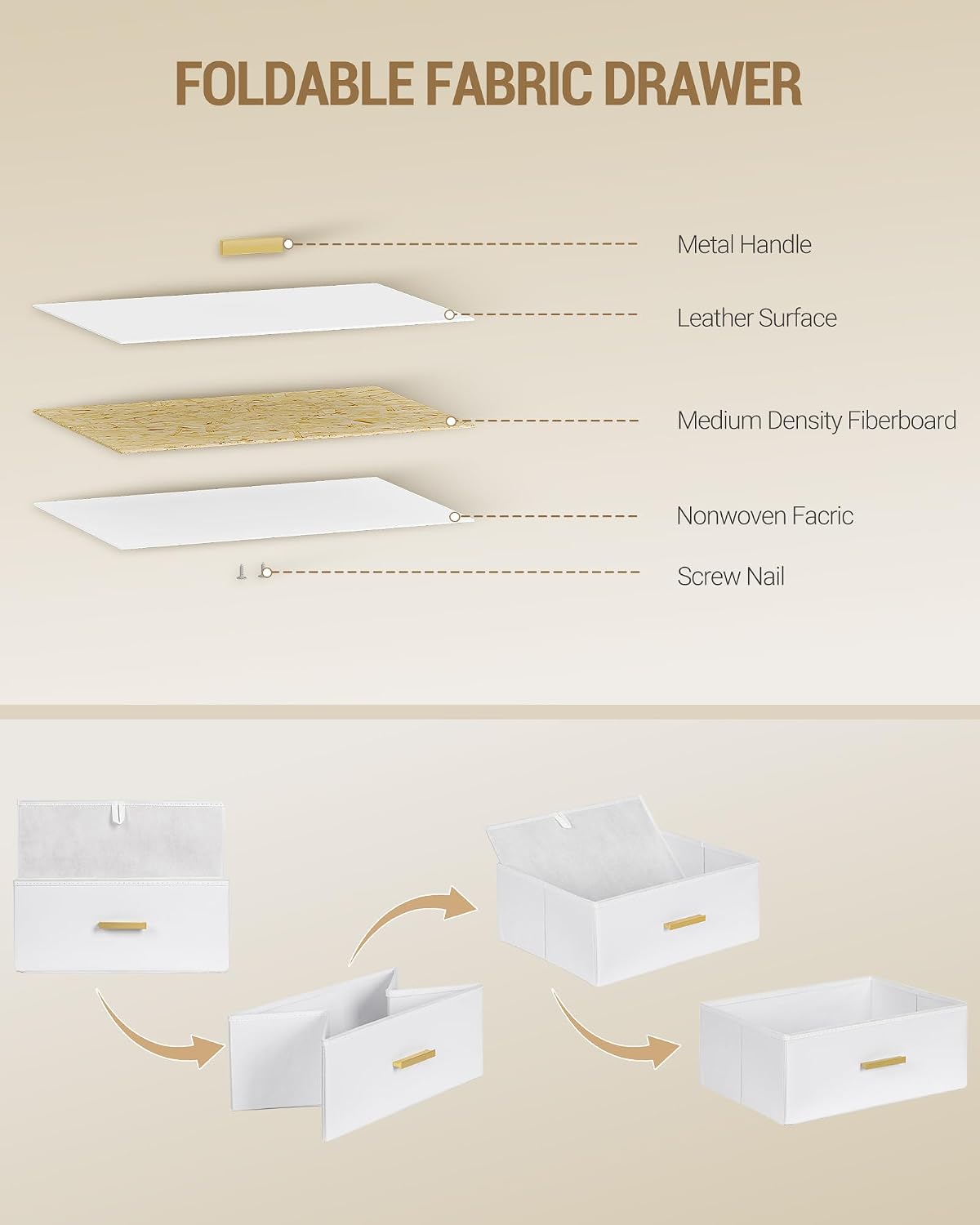 Detalle 2 de Hzuaneri Commode Chambre 6 tiroirs pliables blanc