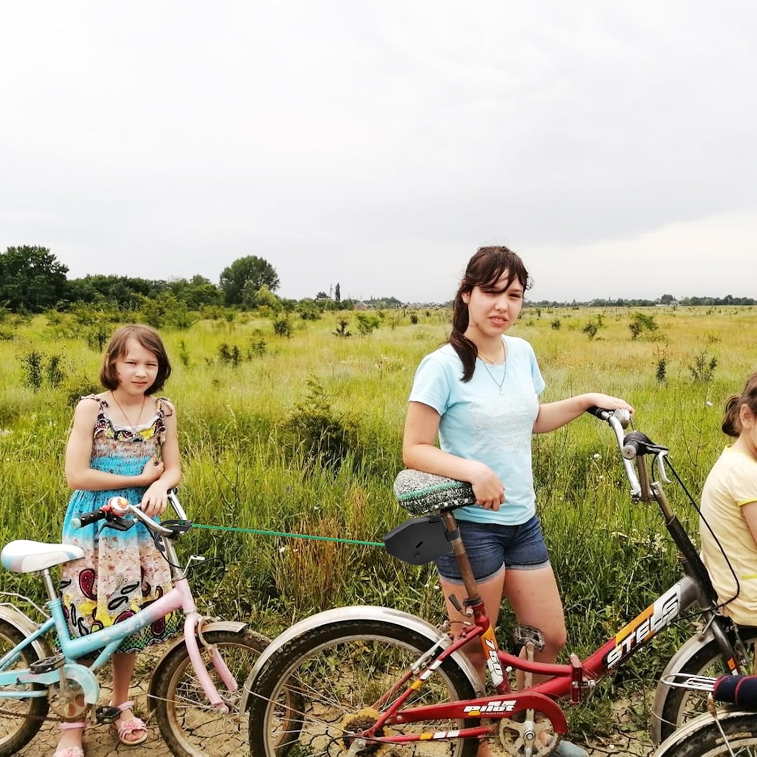 Detalle de Chiluxendo Abschleppseil Fahrrad Kinder – 2,5 m Fahr- und Zugleine für Kinder-Fahrradanhänger (Mountainbike, Schwarz)