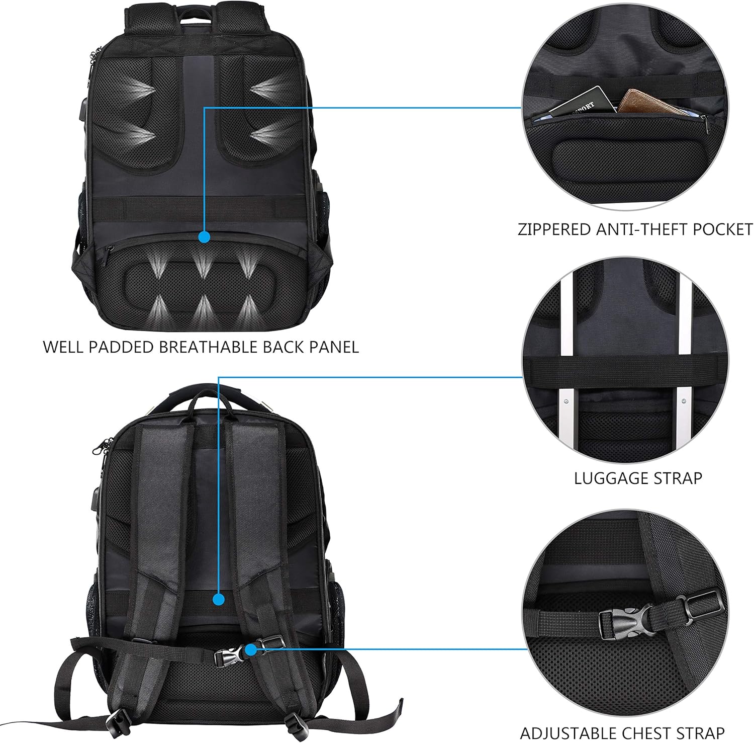 Thumbnail 6 de KROSER Laptop-Rucksack für Herren bis 17,3 Zoll – Business-Reiserucksack Handgepäck, wasserdicht mit RFID-Schutz (Schwarz)