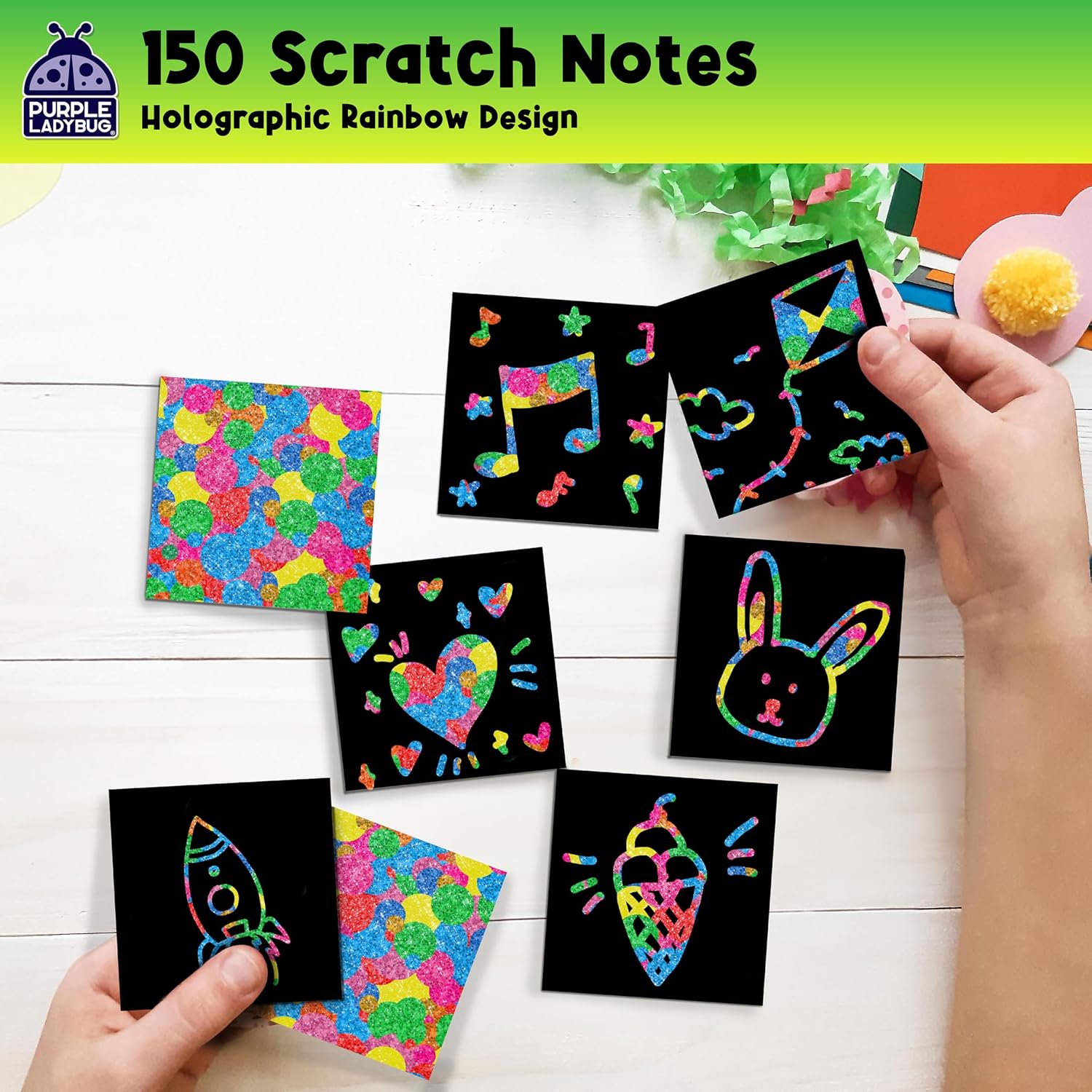 Detalle de Purple Ladybug Rainbow Holographic Scratch Art Notes (150 Sheets) with 2 Stylus Pens