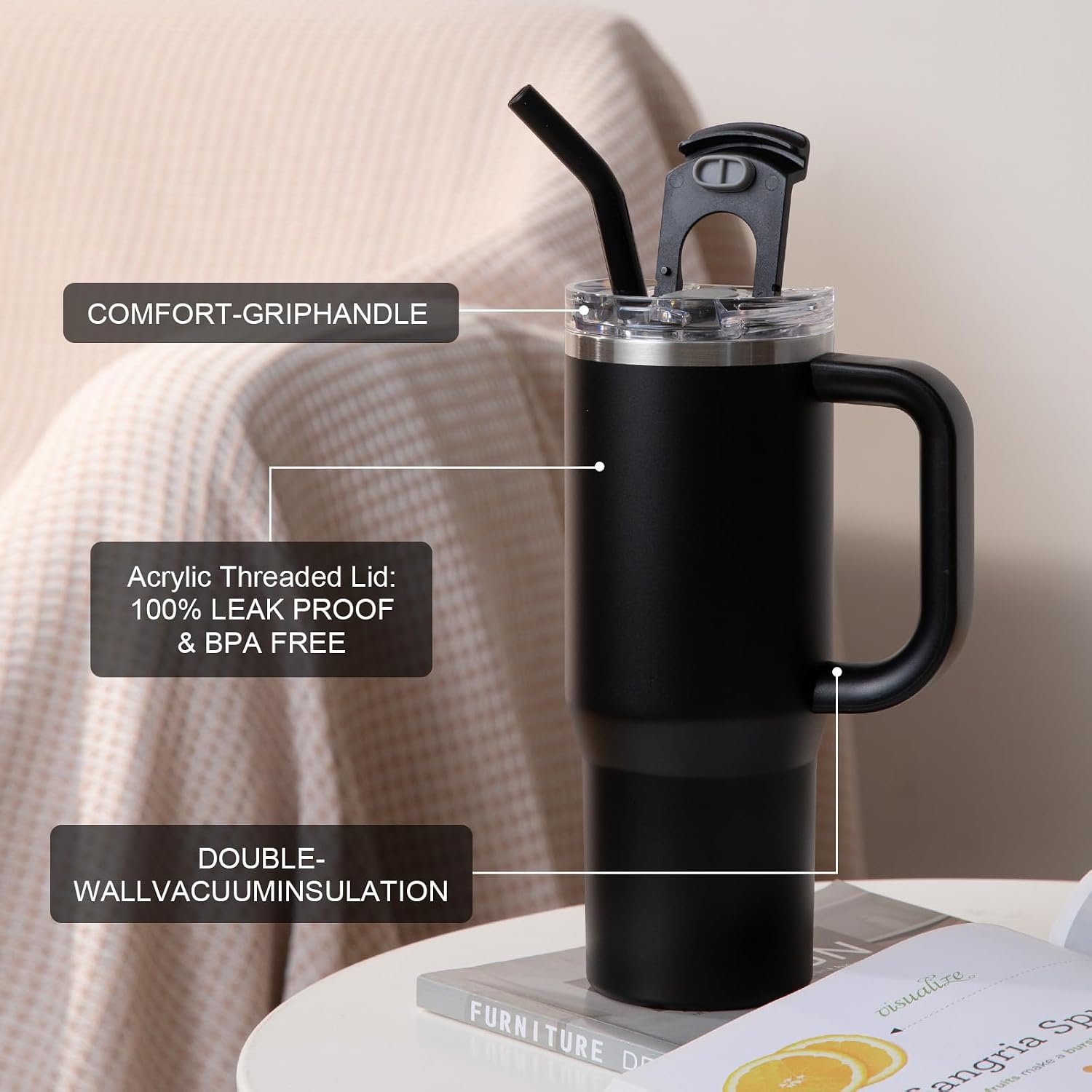 Thumbnail 2 de Homealexa Insulated Tumbler 900ml/30oz with Double Wall Vacuum Insulation, Purple