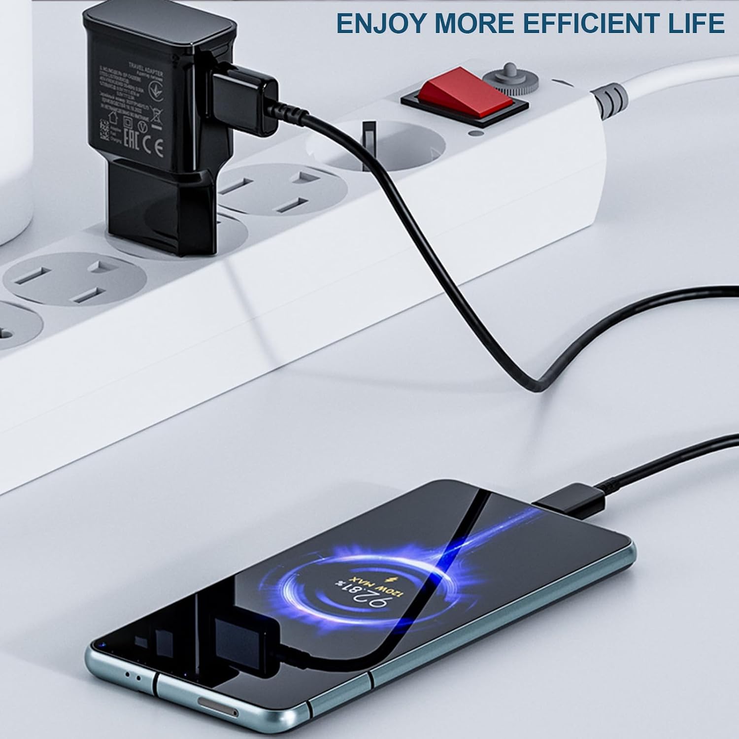 Detalle de Schnelles USB-Ladegerät mit 2 m USB-C Kabel – kompatibel mit Samsung Galaxy Serien (A, S, Note) und mehr
