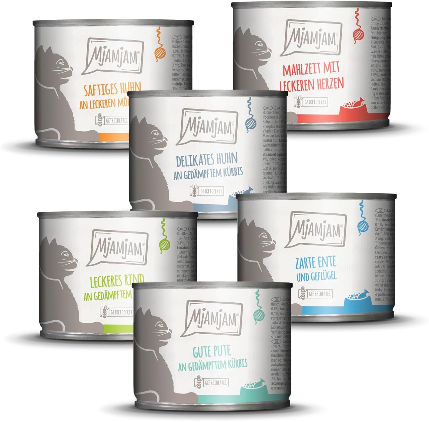 Detalle de MjAMjAM Premium Nassfutter für Katzen – Mixpaket III (6 x 200 g), getreidefrei mit extra viel Fleisch