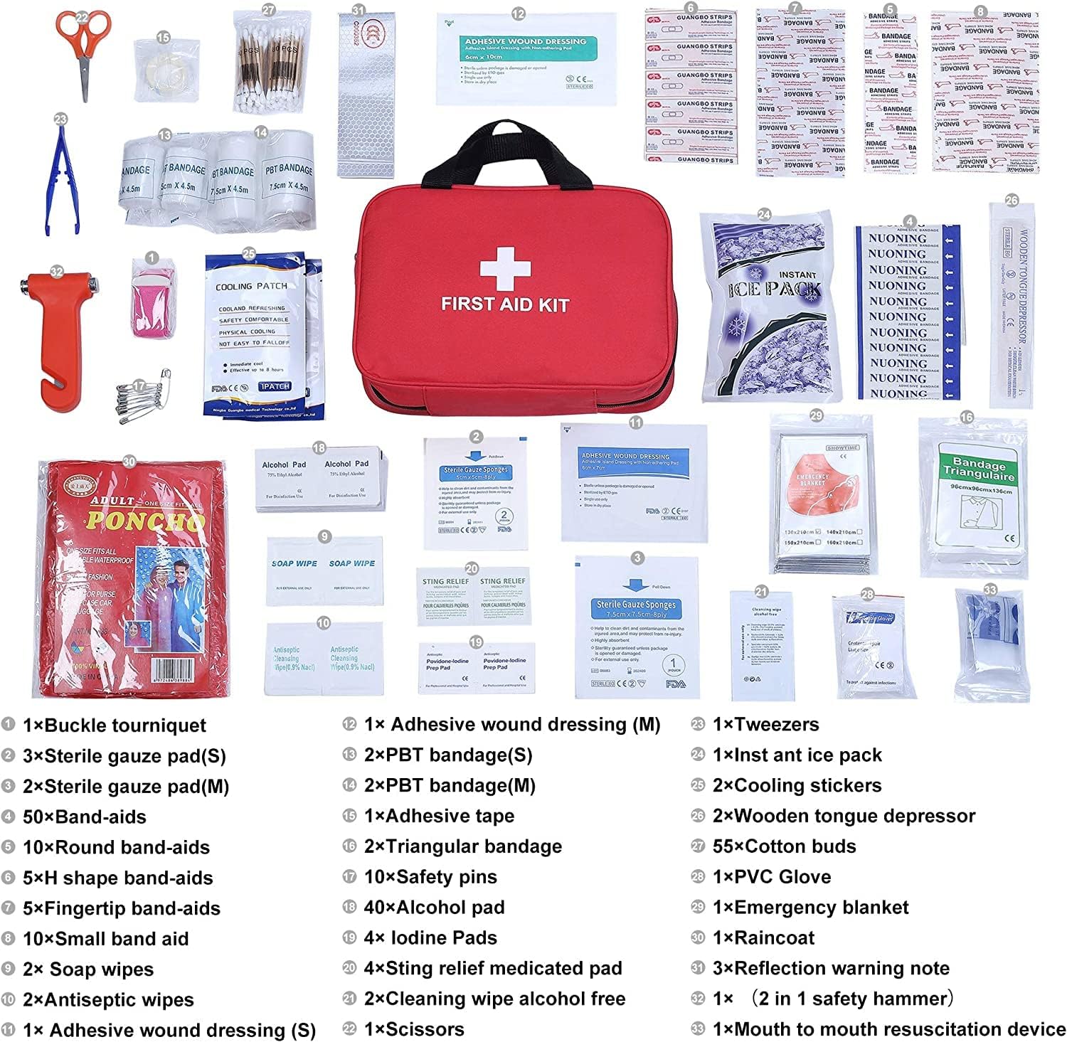 Detalle de Trousse de premiers secours 230 pièces (boîte d’urgence compacte) – format voiture, maison, camping et voyages