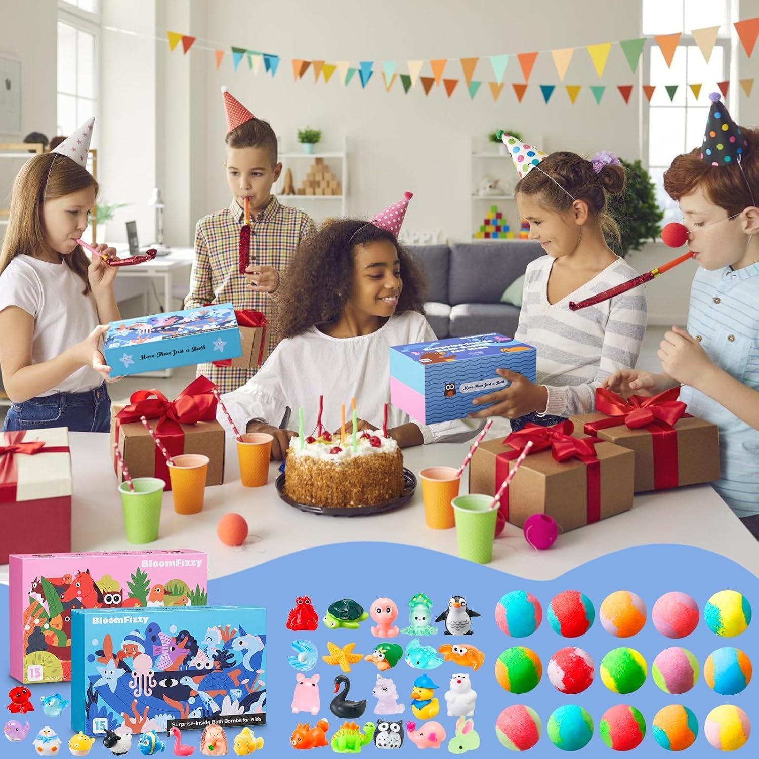 Thumbnail 2 de BloomFizzy 30 Kids Bath Bombs with Surprise Inside – Two Theme Gift Set with 15 Land & 15 Sea Creatures
