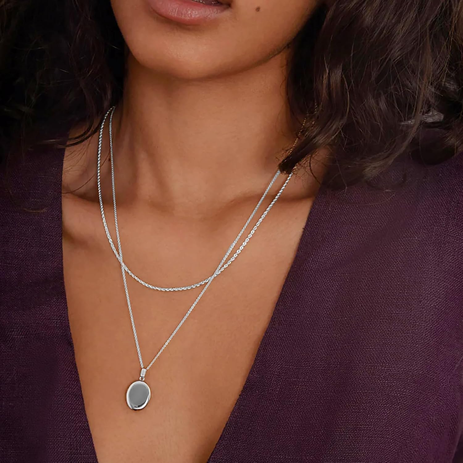 Detalle 1 de DORANA 1.5mm Silver Twisted Rope Chain Necklace (S925) — adjustable length sterling silver chain