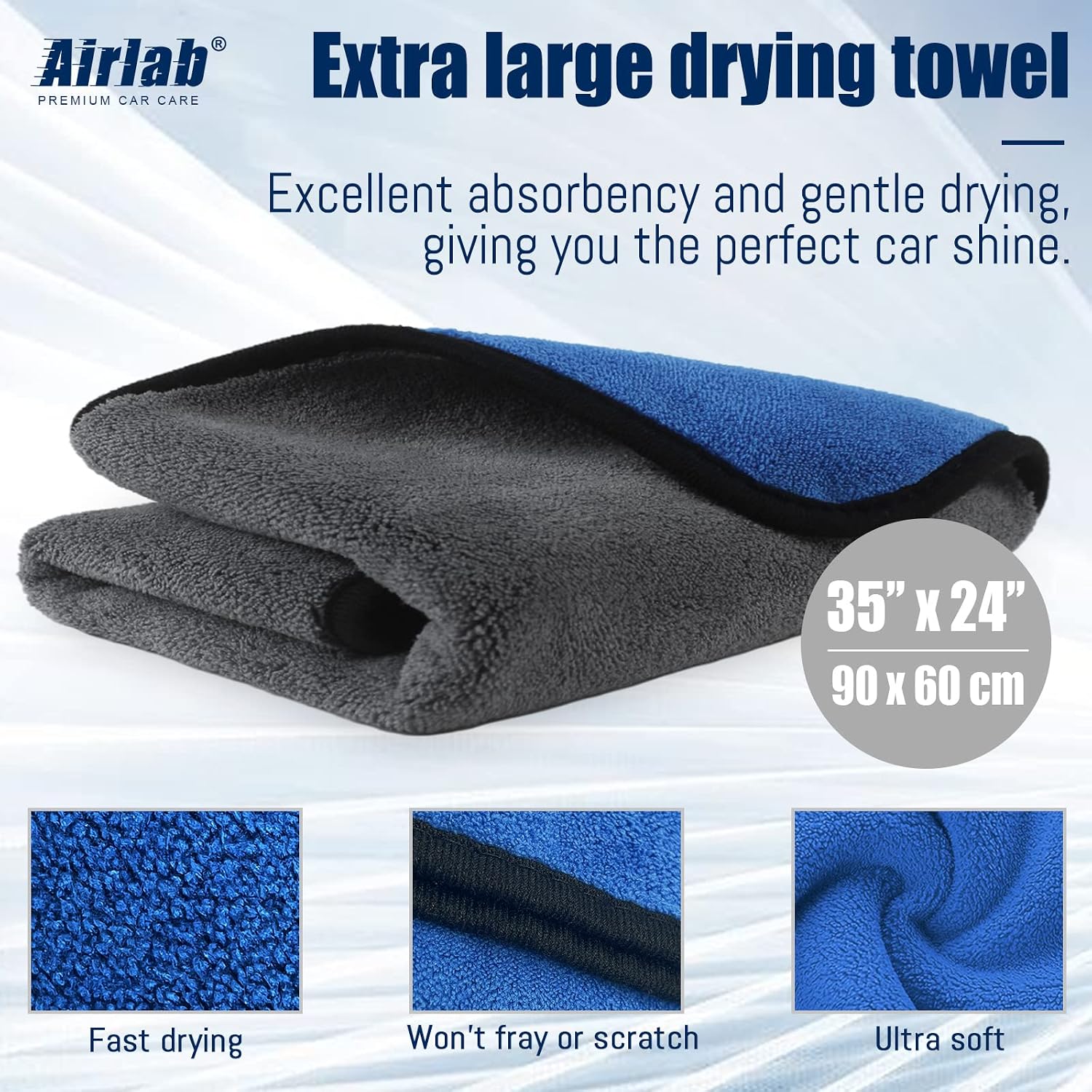 Detalle de Airlab Microfibre Cloth XXL 90x60cm (Dual-Sided) – 500GSM drying and detailing towel
